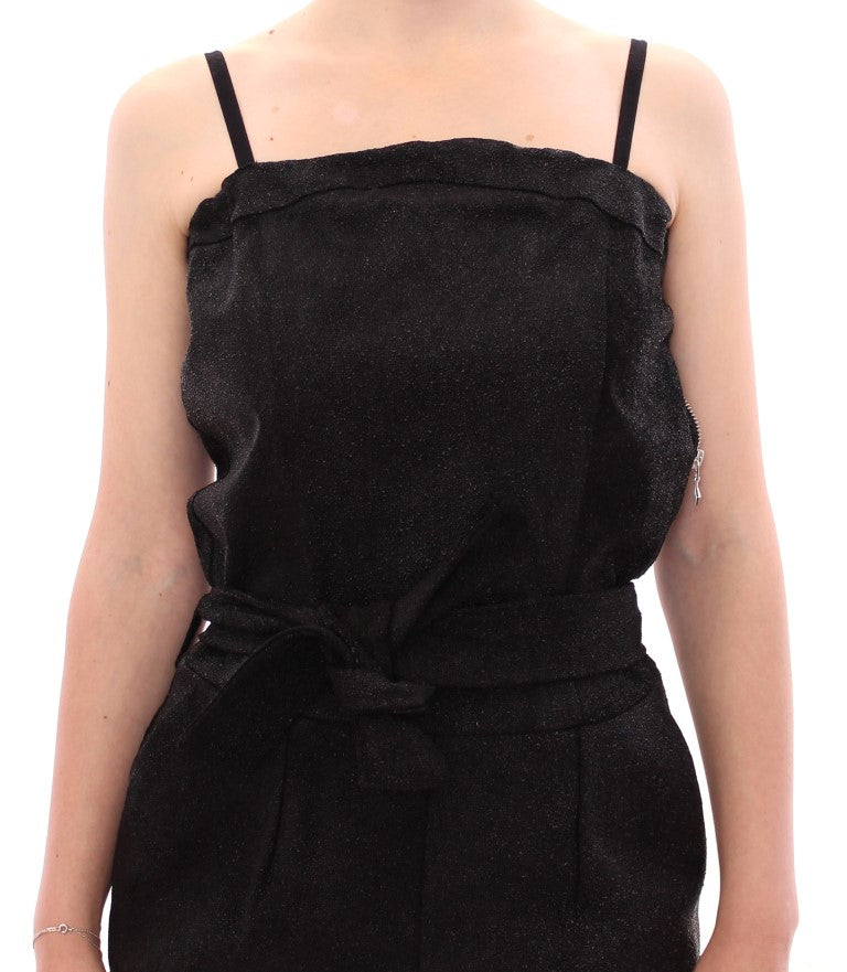 Elegant Black Leather Jumpsuit with Waist Strap - ventzia