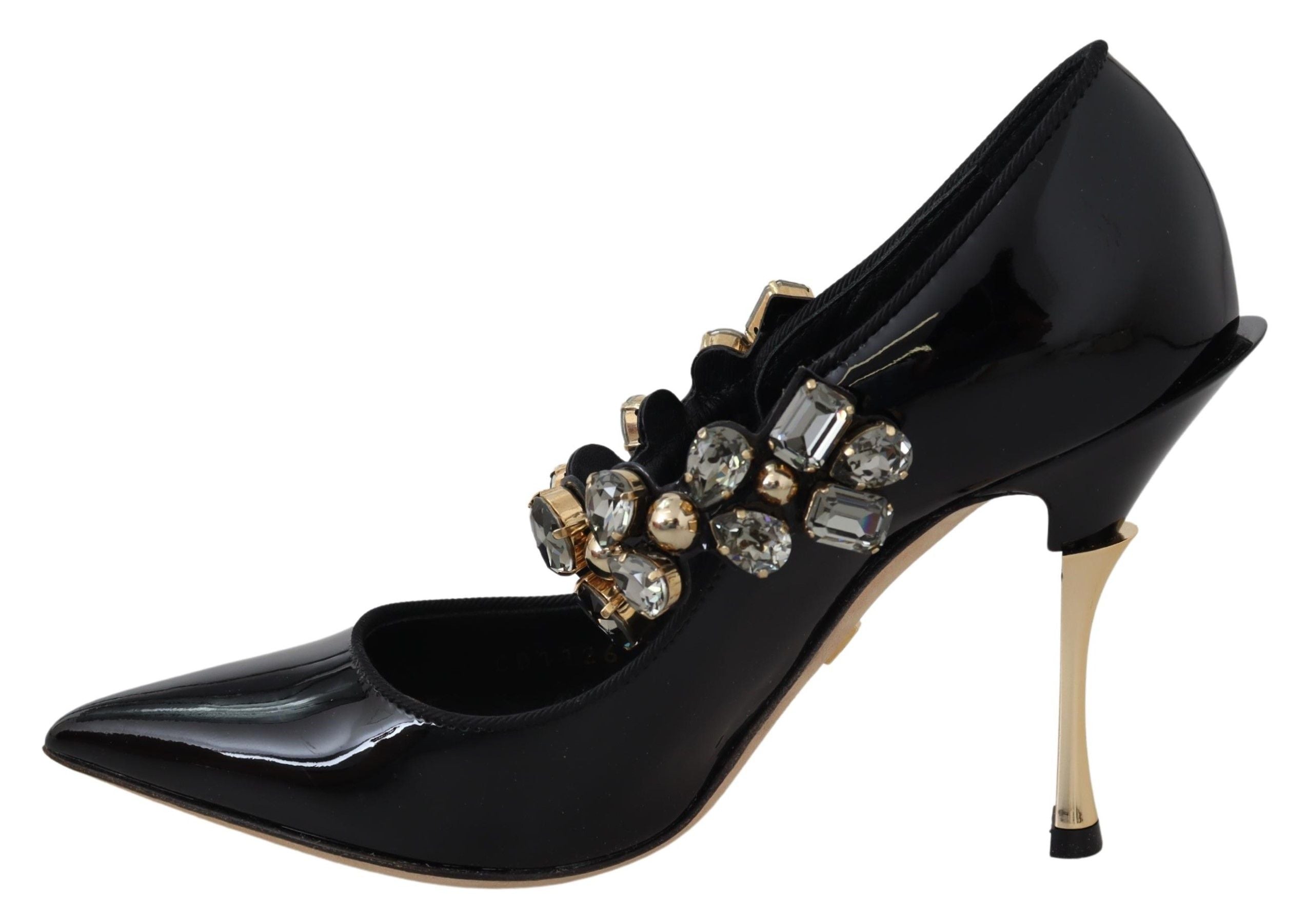 Elegant Black Leather Crystal Pumps - ventzia