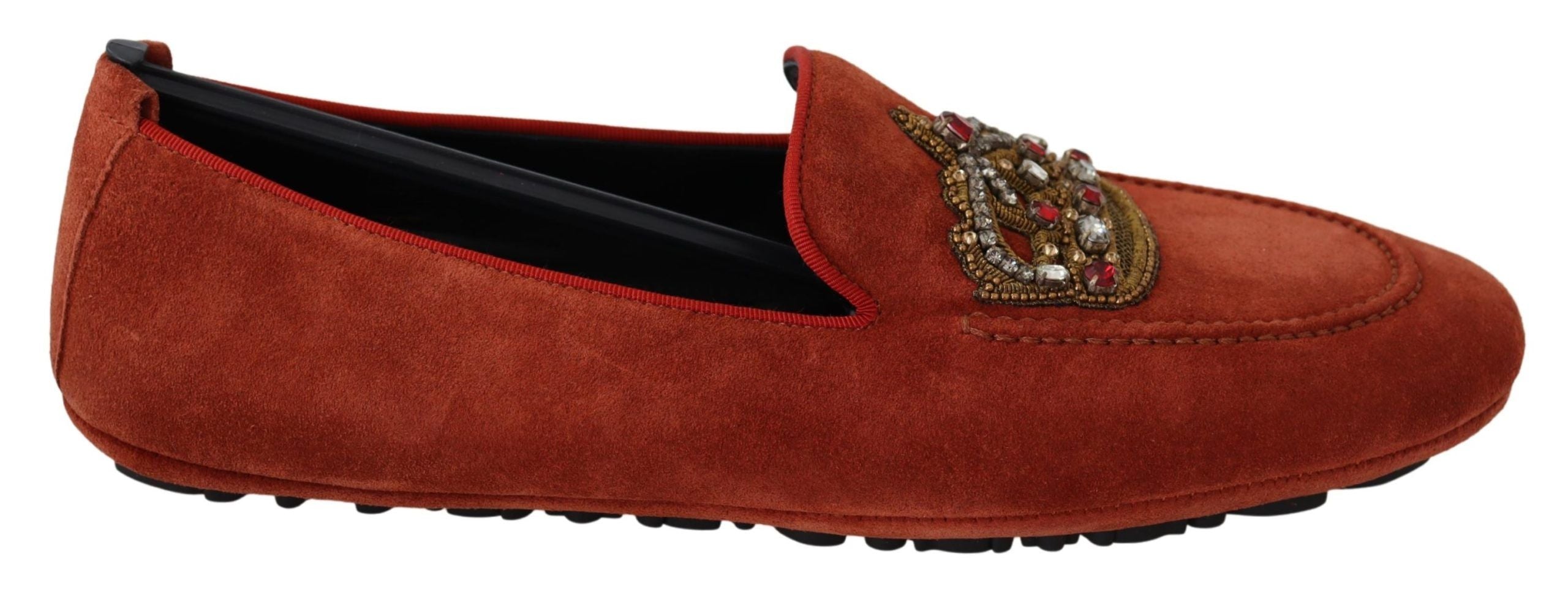 Opulent Orange Leather Loafers with Gold Embroidery - ventzia
