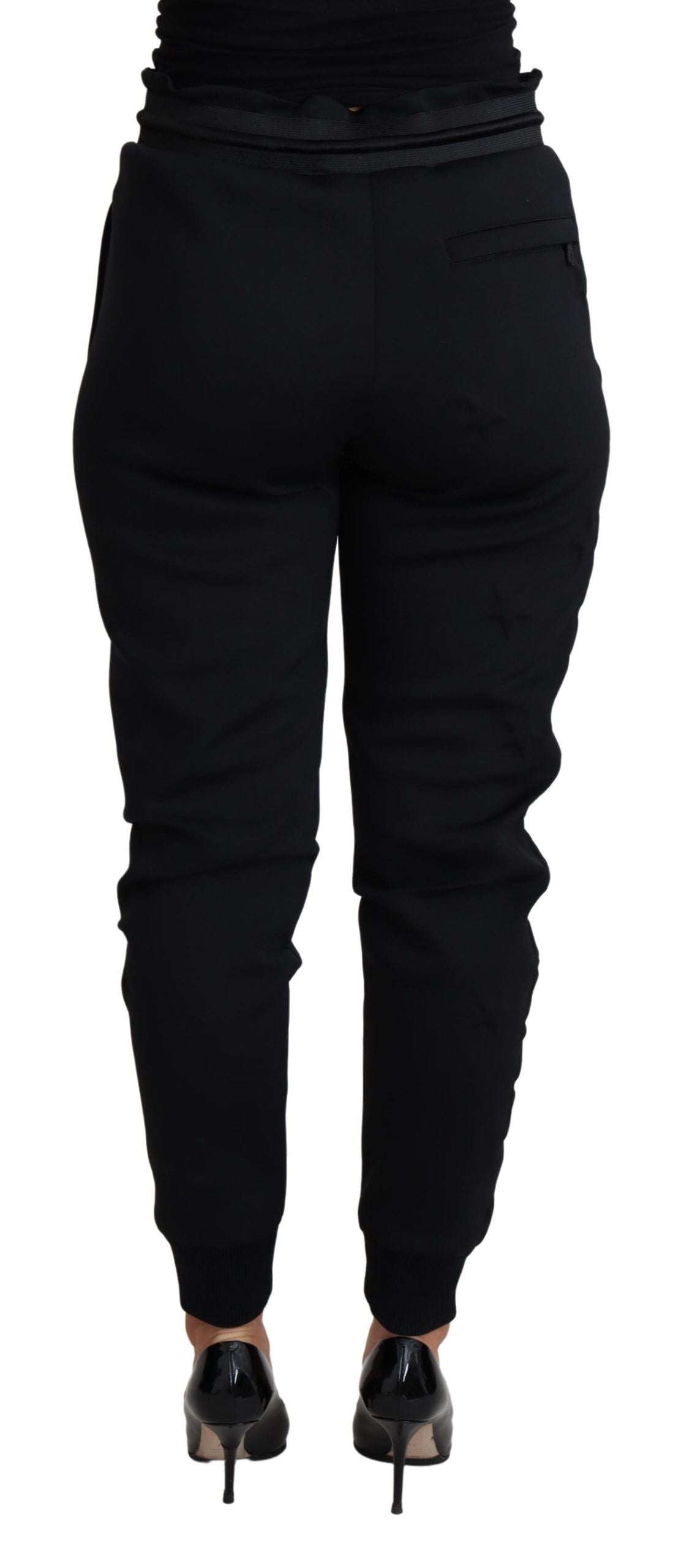 Elegant Black Jogger Trousers with Iconic Logo - ventzia