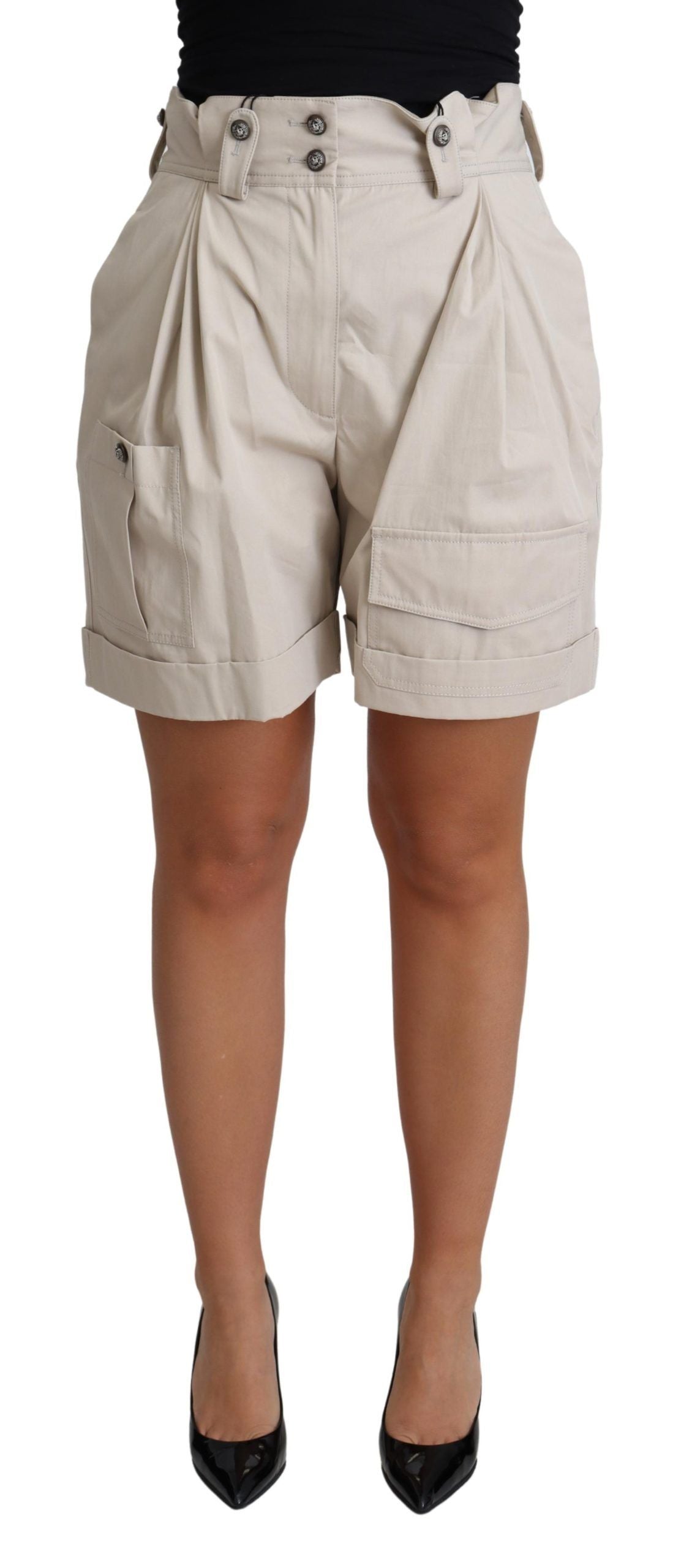 Chic Beige High Waist Pleated Shorts - ventzia