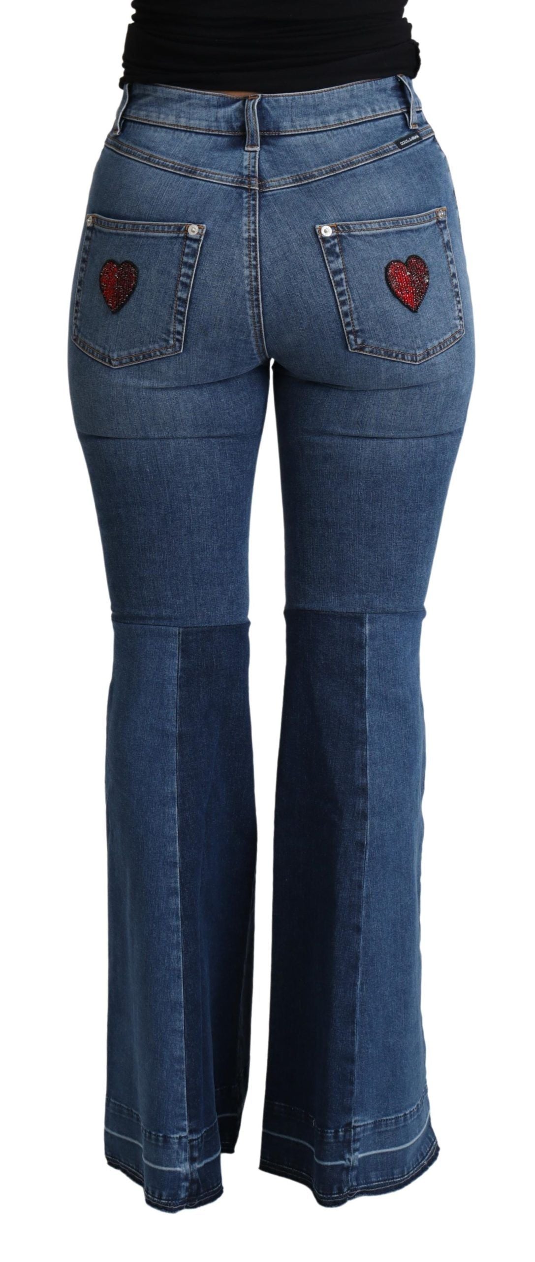 Elegant Boot Cut Denim Jeans with Amore Patch - ventzia