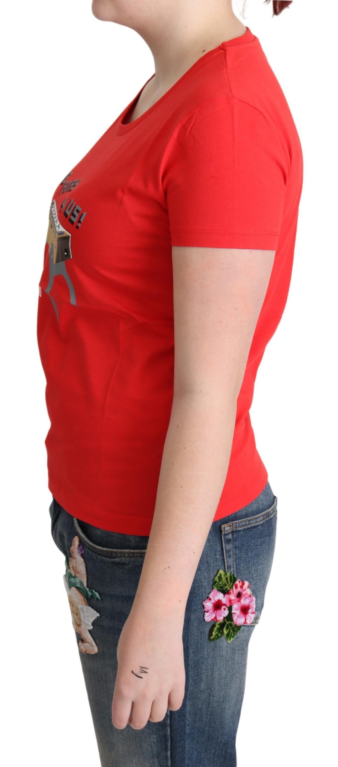 Chic Red Cotton Tee with Playful Print - ventzia