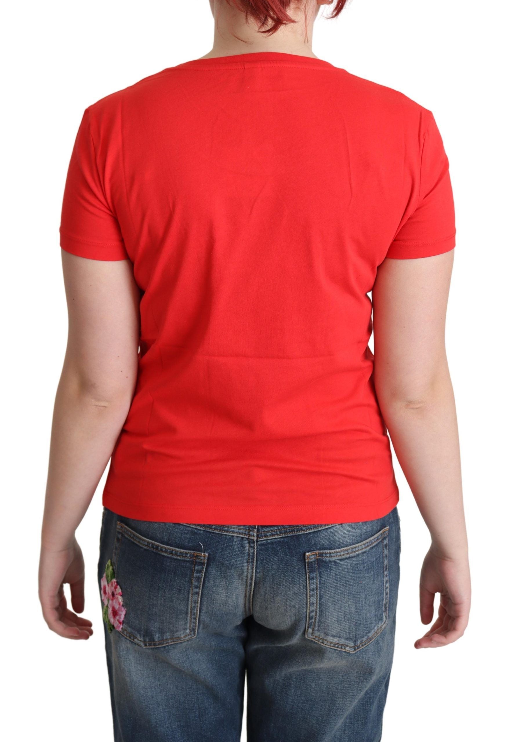 Chic Red Cotton Tee with Playful Print - ventzia