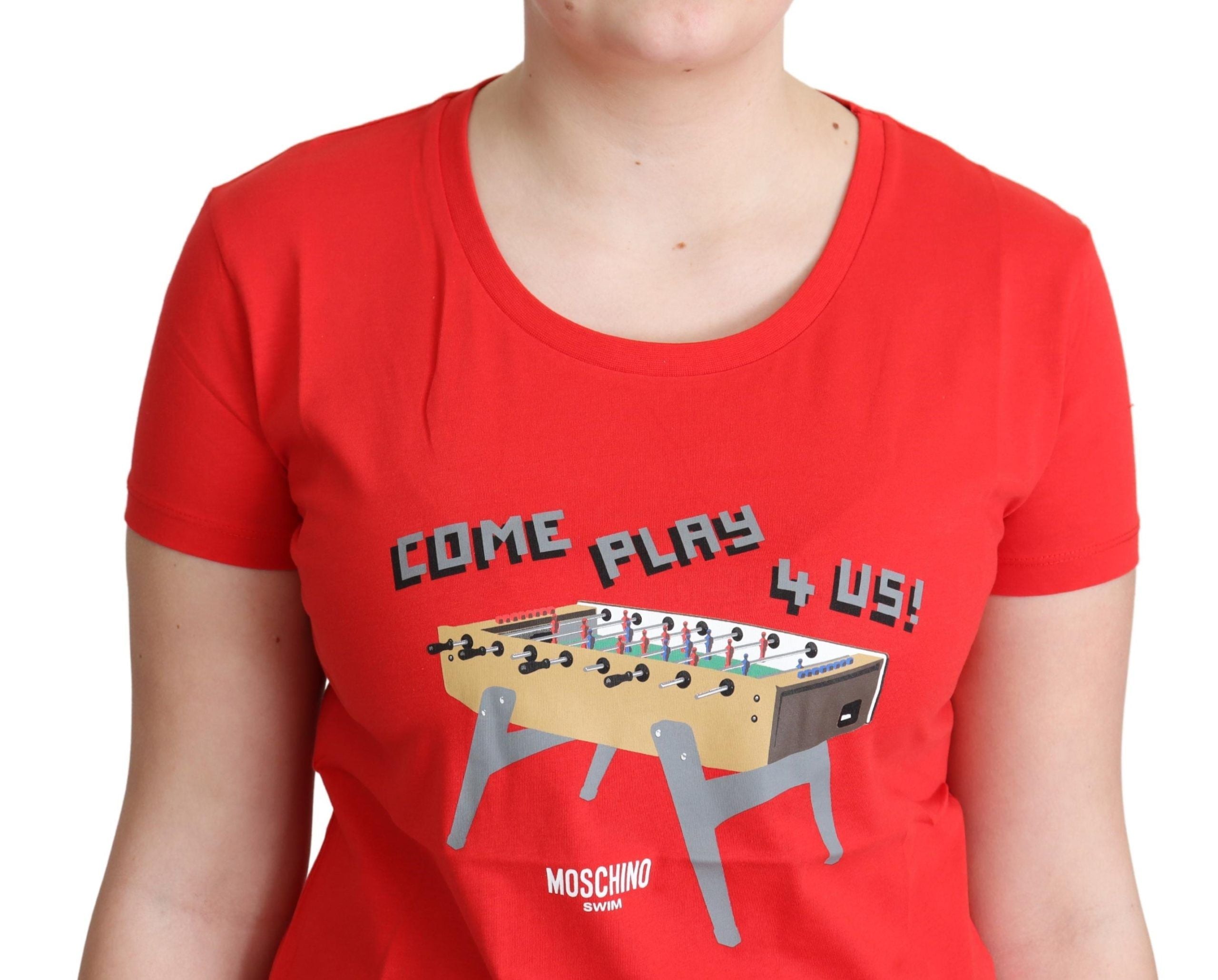 Chic Red Cotton Tee with Playful Print - ventzia