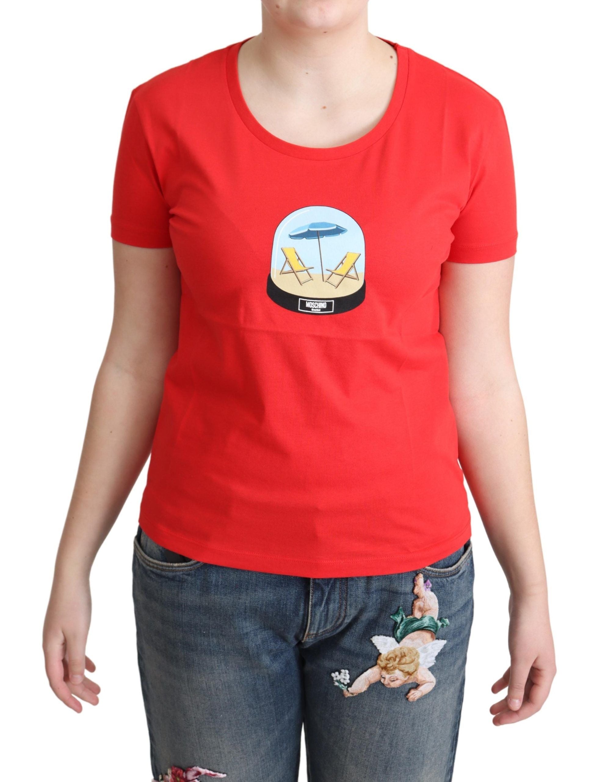 Chic Red Cotton Tee with Signature Print - ventzia