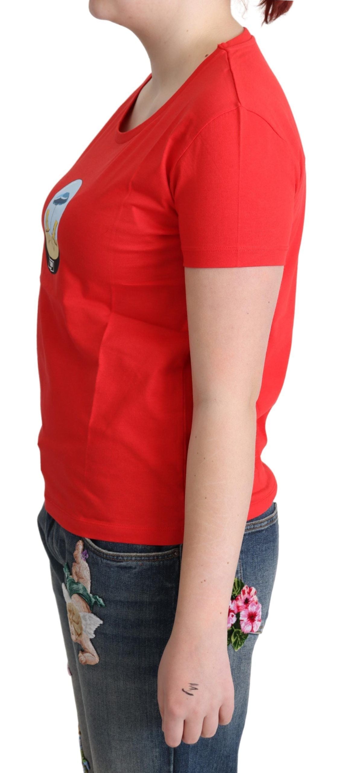 Chic Red Cotton Tee with Signature Print - ventzia