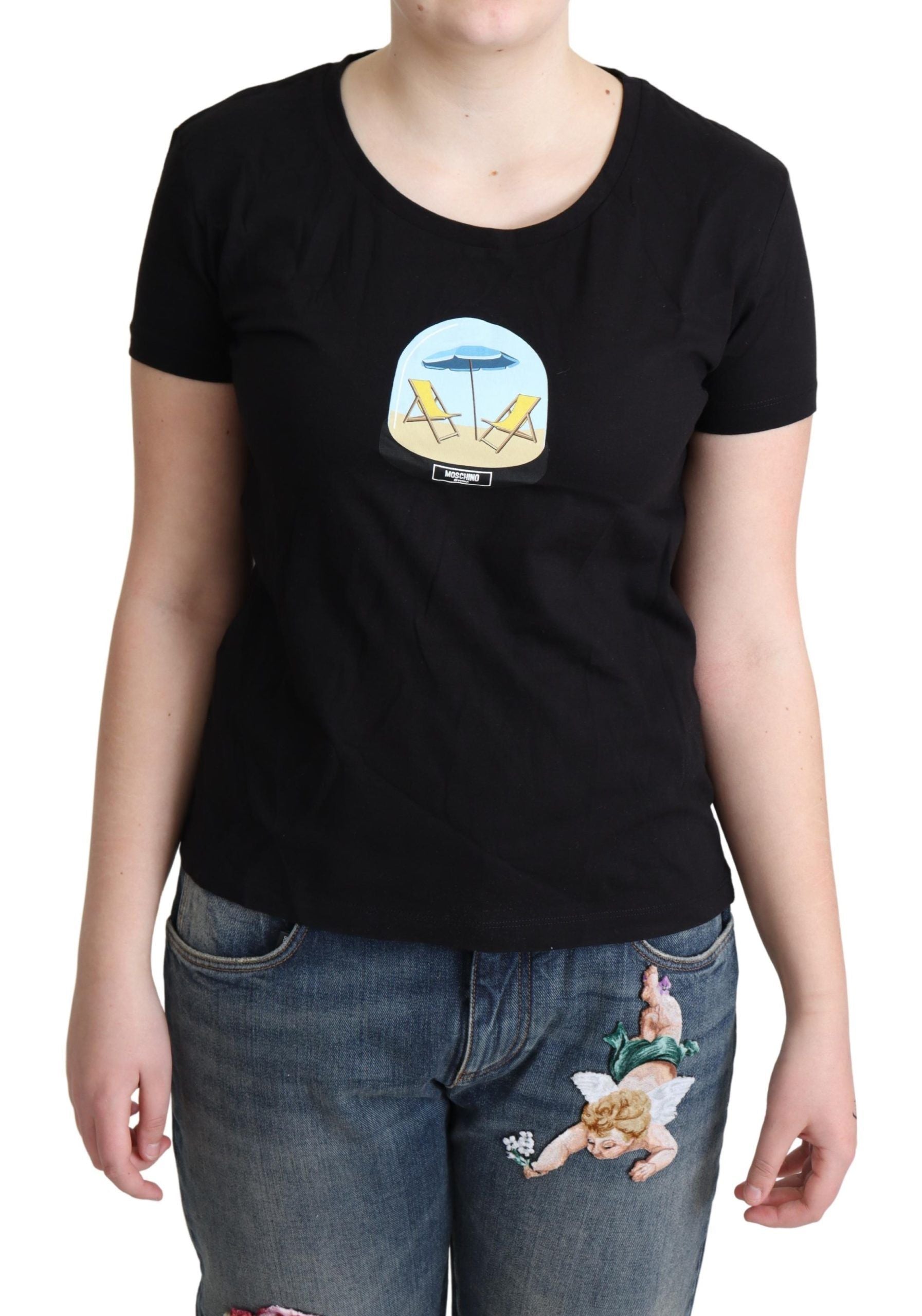 Chic Black Cotton Round Neck Tee - ventzia