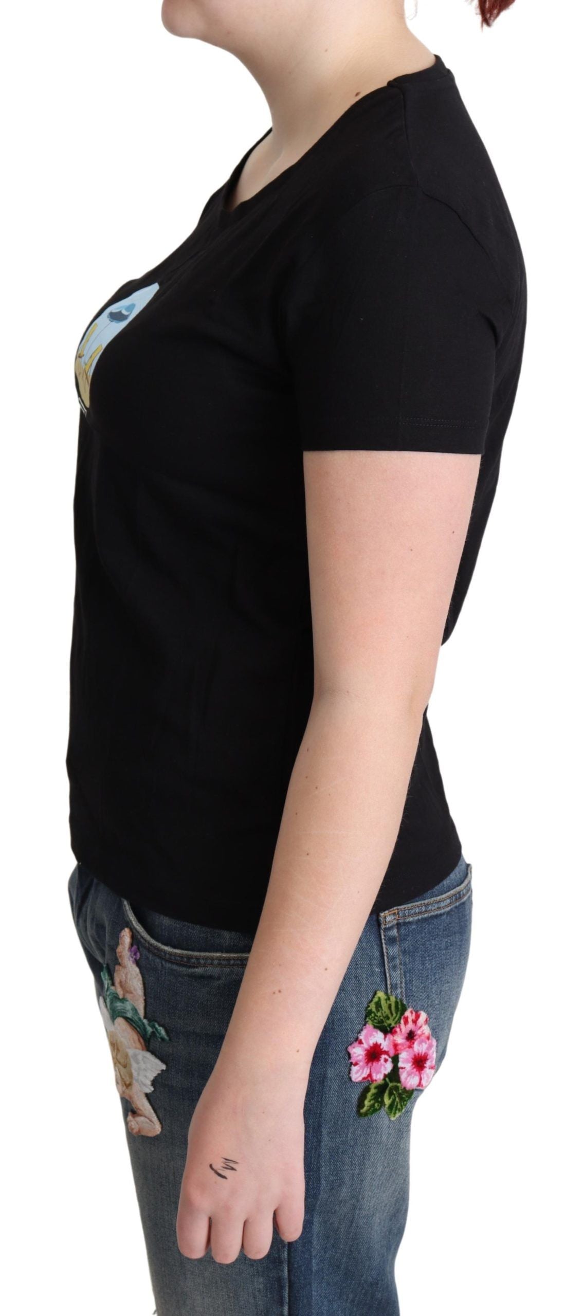 Chic Black Cotton Round Neck Tee - ventzia