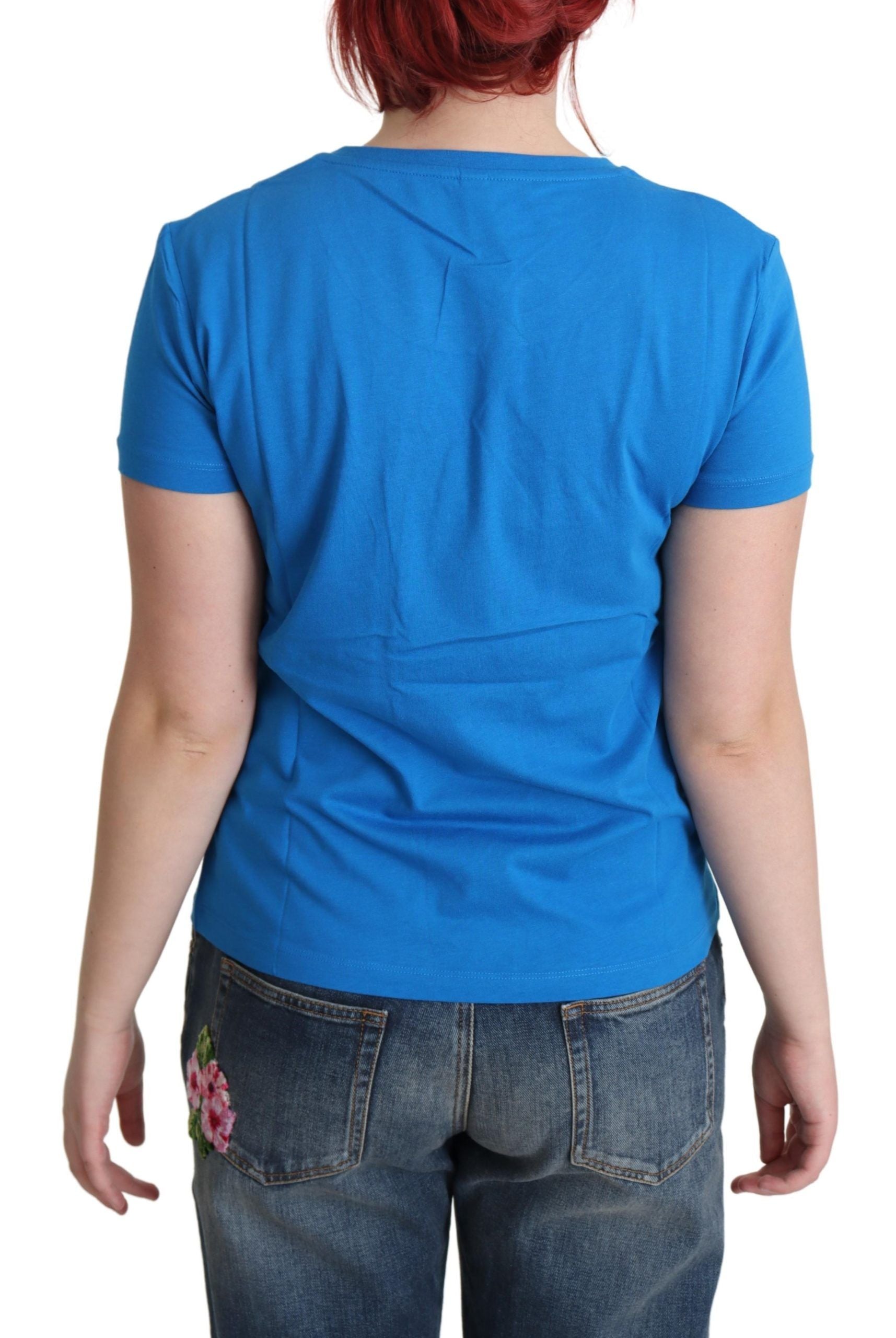 Chic Blue Cotton Tee with Iconic Print - ventzia
