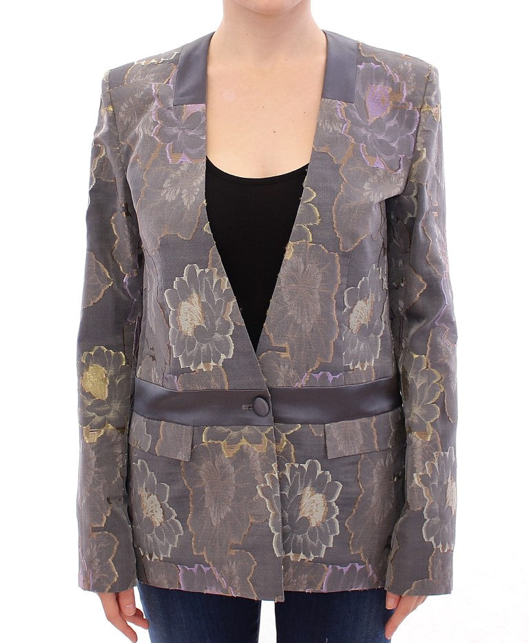 Chic Silk Floral One-Button Blazer - ventzia