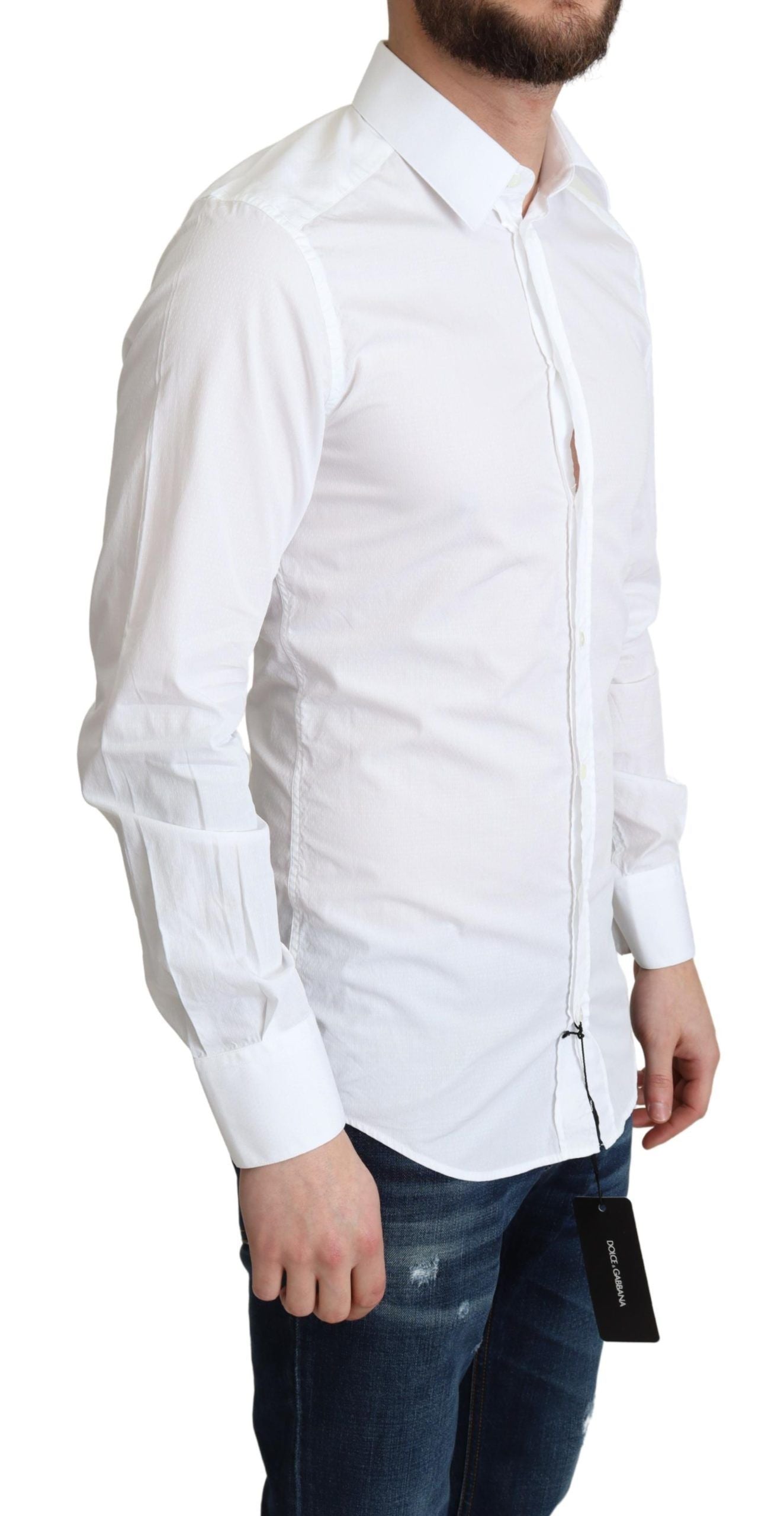 Elegant White Cotton Dress Shirt - ventzia