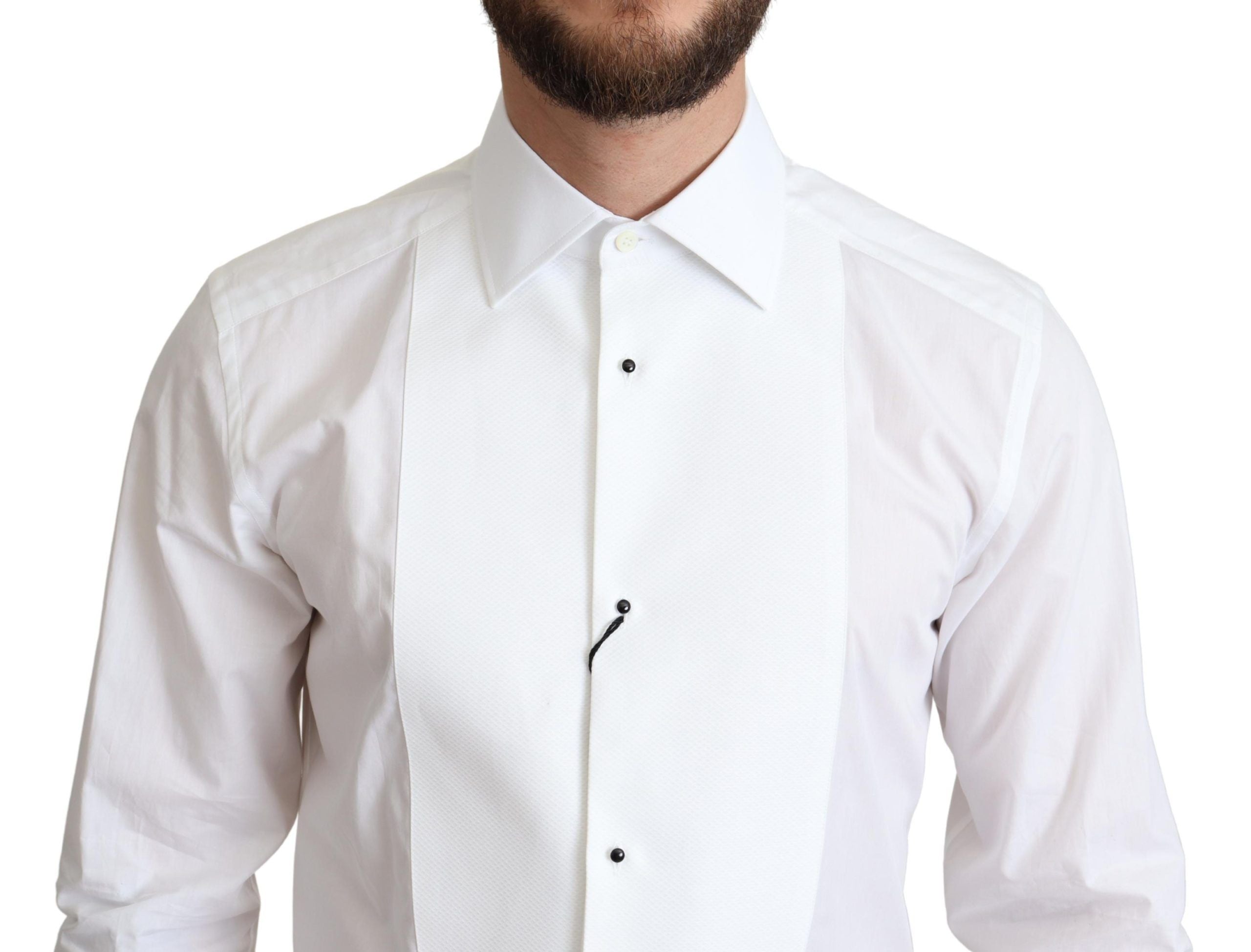 Elegant White Cotton Bib Dress Shirt - ventzia