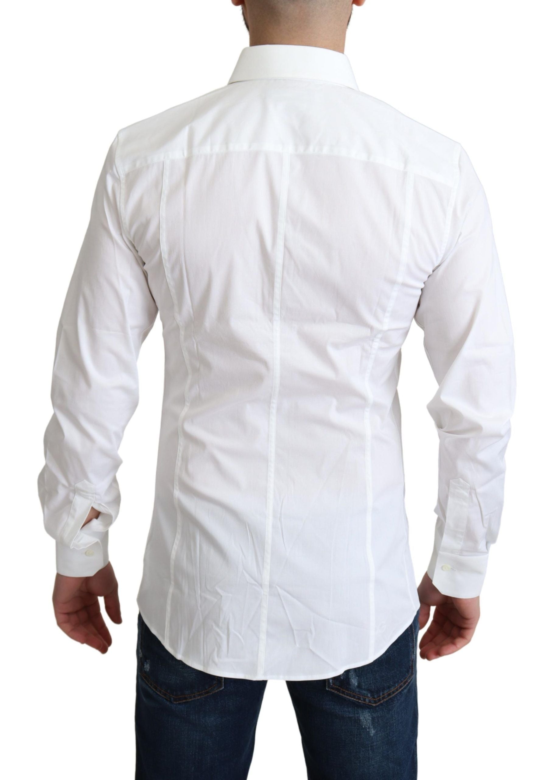 Elegant White Cotton Stretch Dress Shirt - ventzia