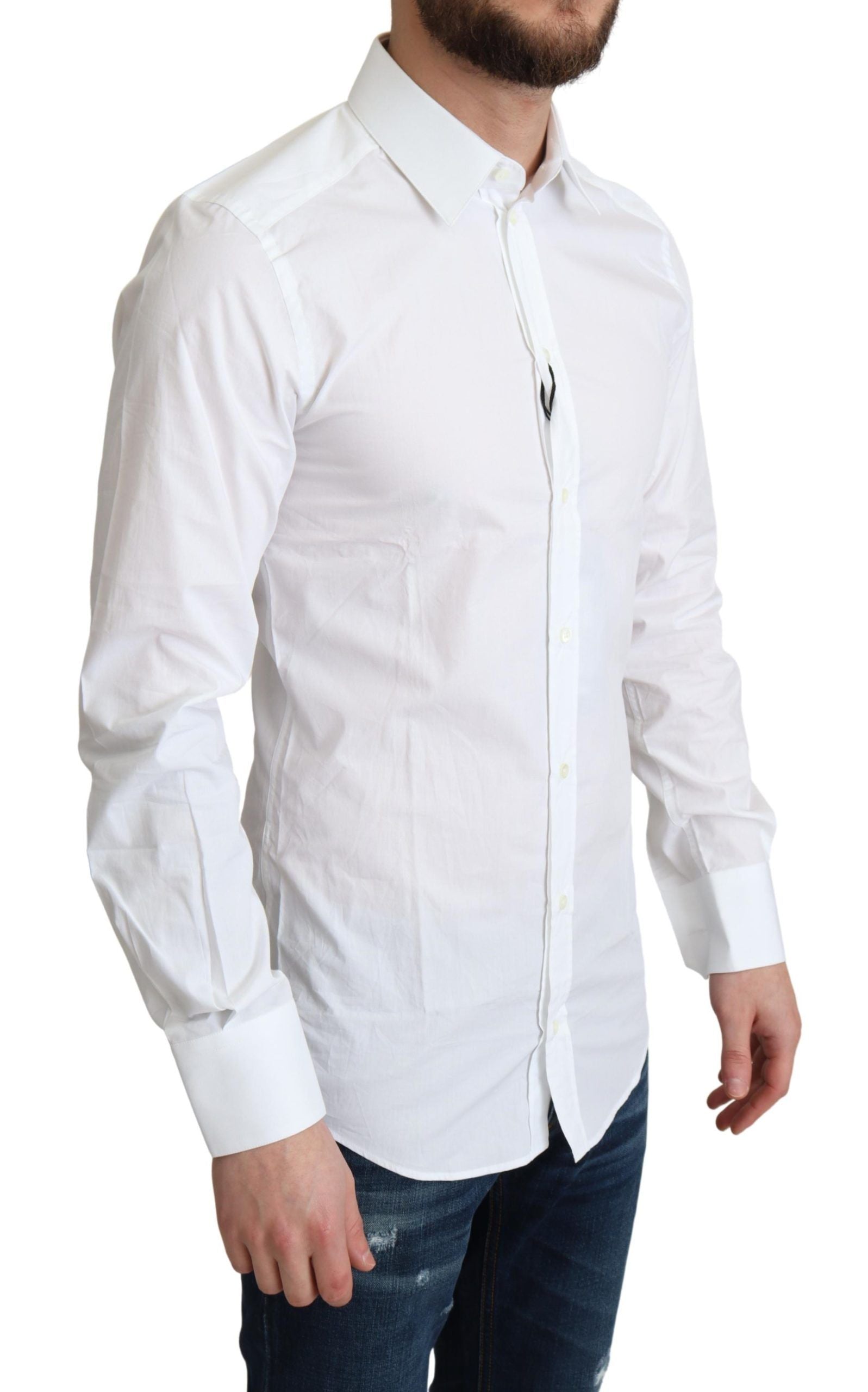 Elegant White Cotton Dress Shirt - ventzia