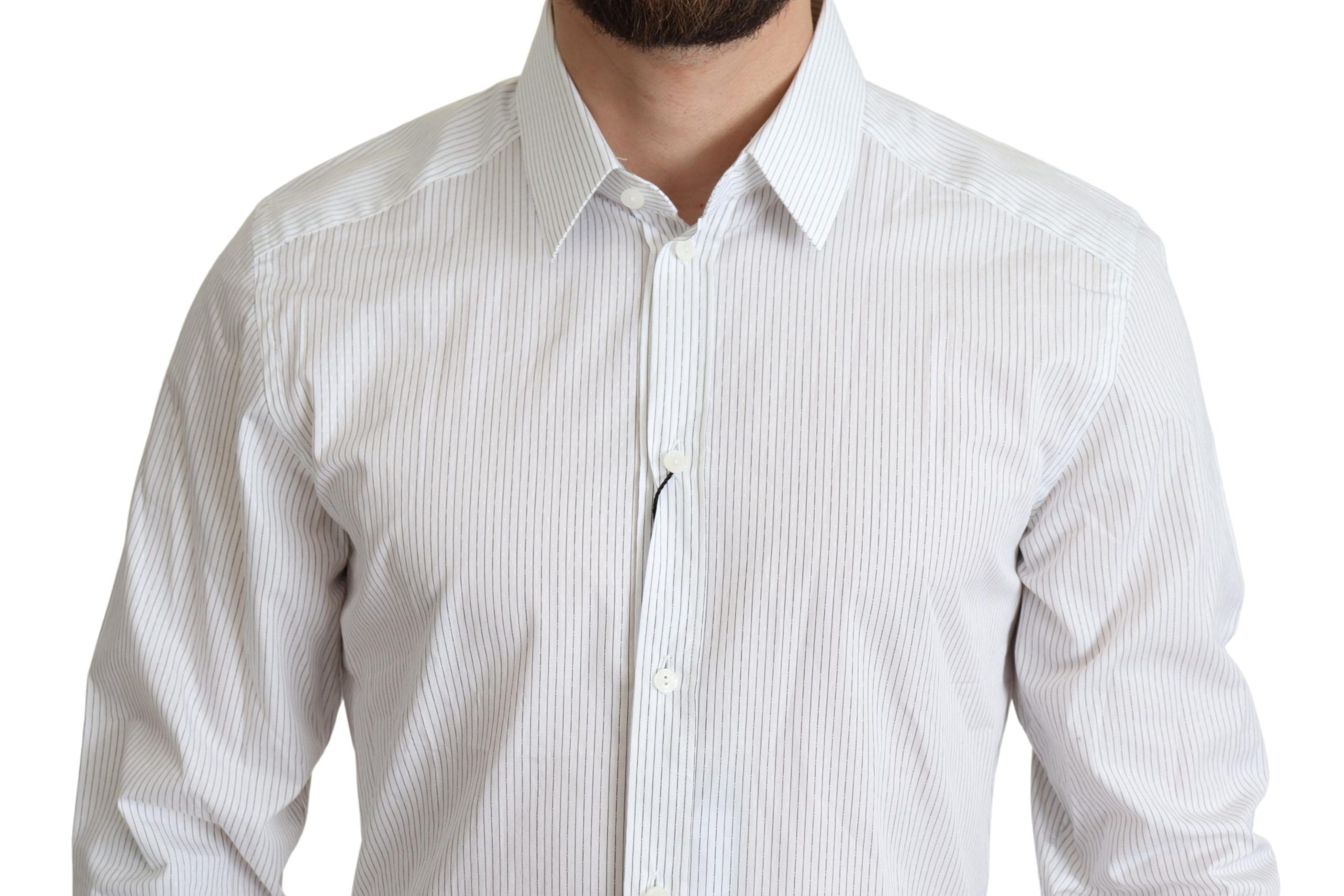Elegant Striped Gold Dress Shirt - ventzia