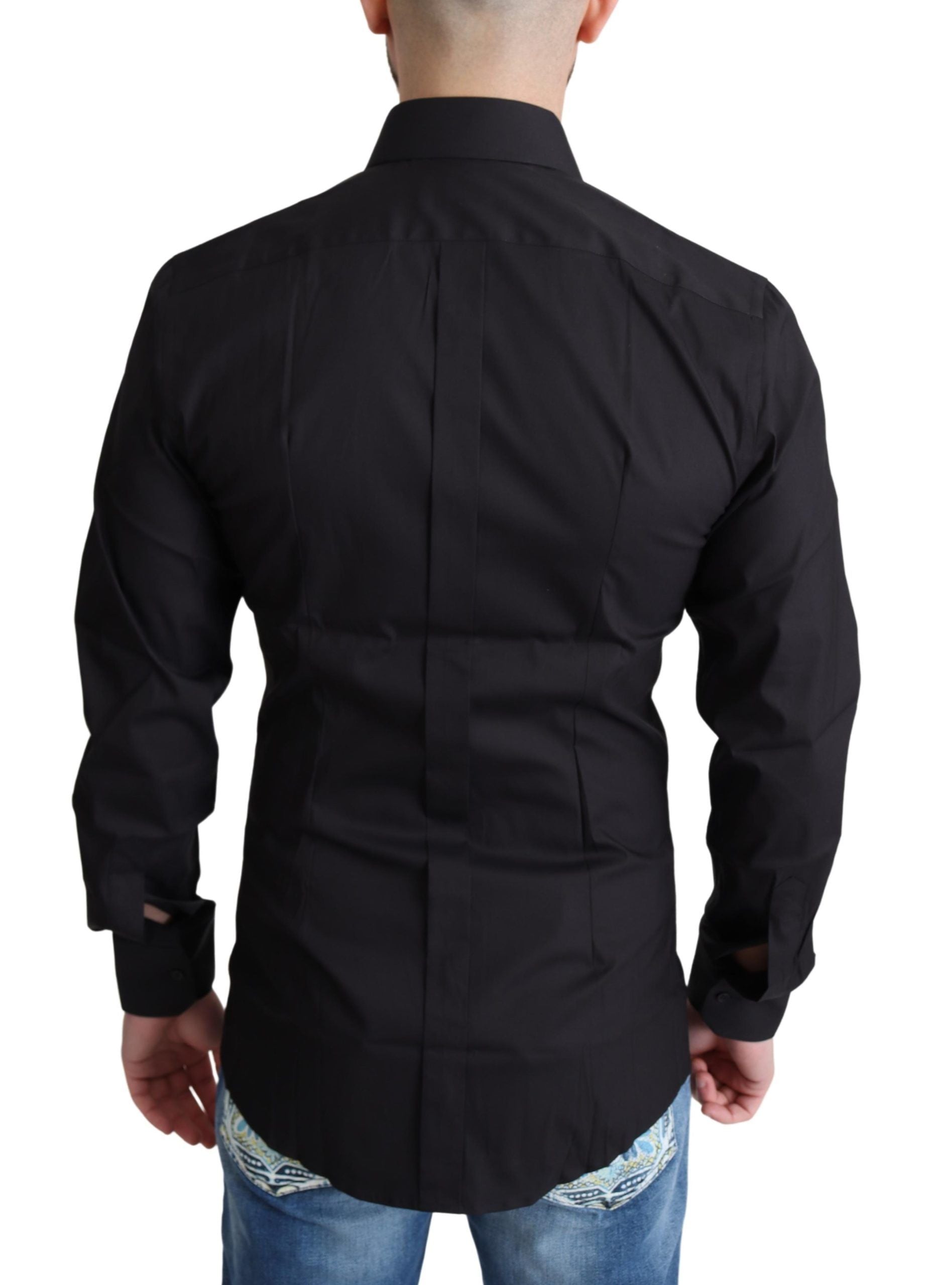 Elegant Black Gold Slim Fit Dress Shirt - ventzia