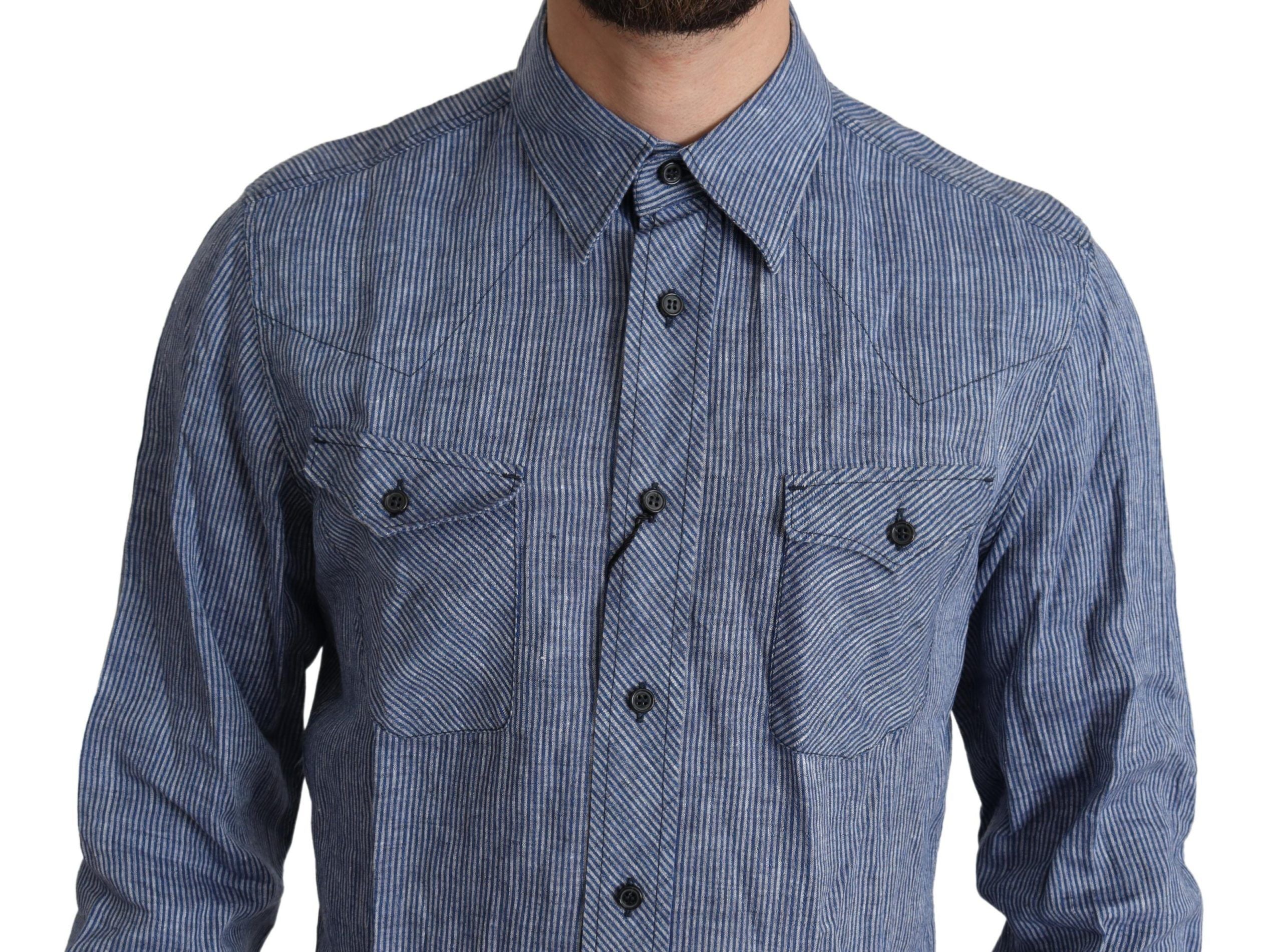 Elegant Striped Linen Button-Down Shirt - ventzia