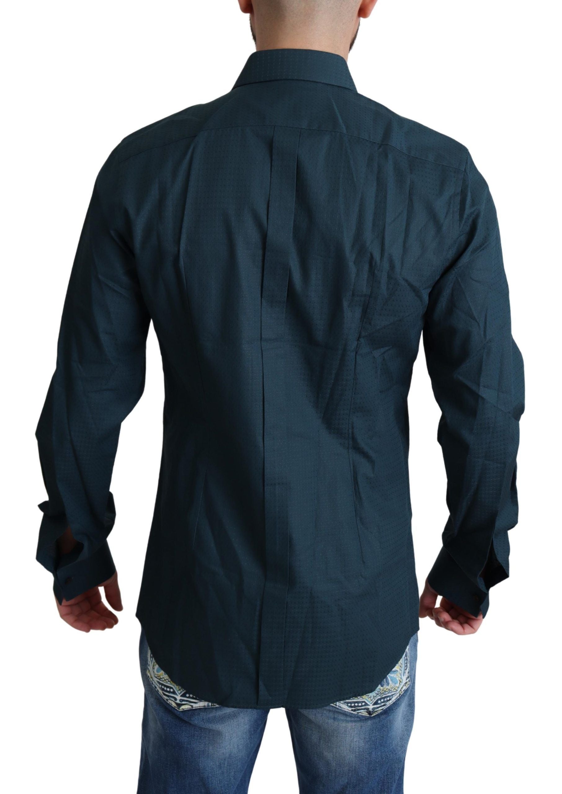 Elegant Blue Ruffled Tuxedo Shirt - ventzia