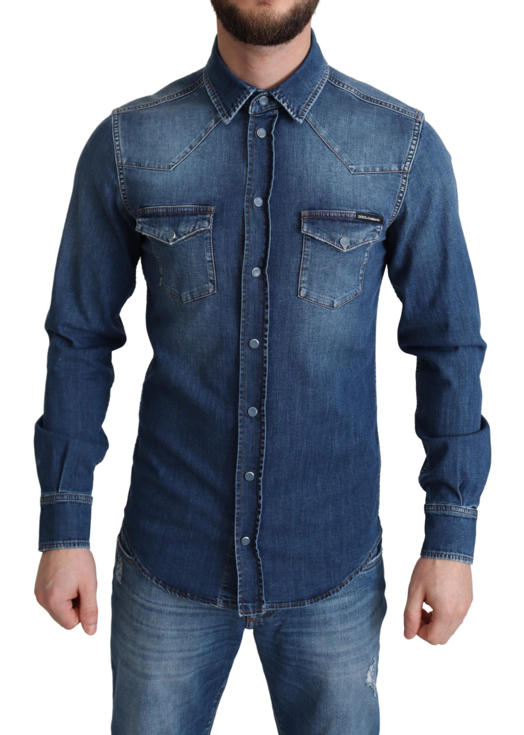 Elegant Denim Long Sleeve Casual Shirt - ventzia
