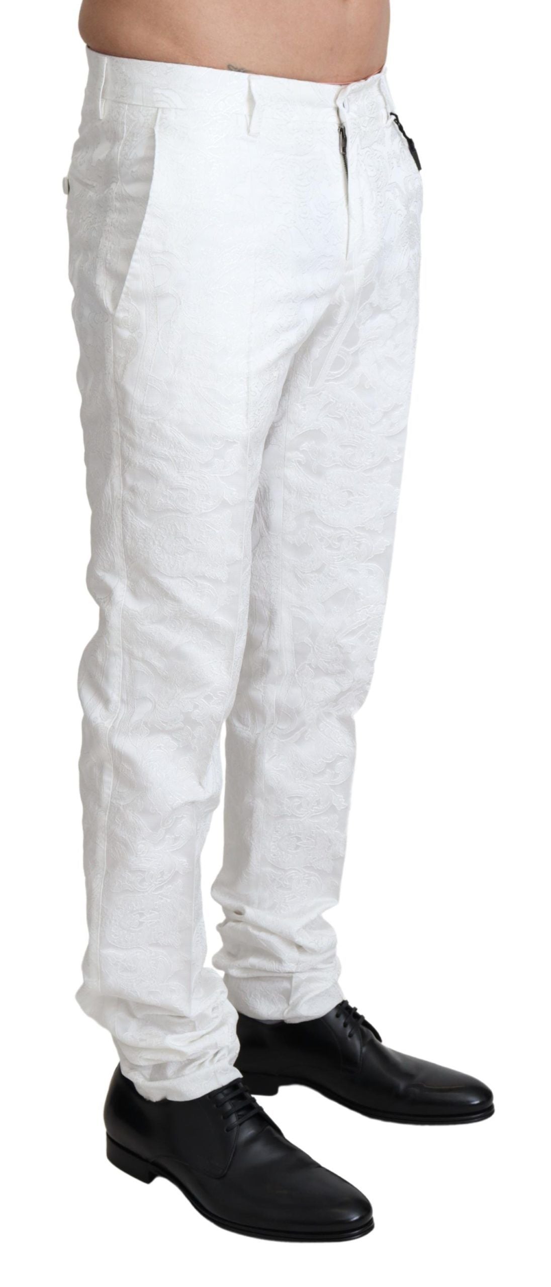 Elegant White Brocade Dress Pants - ventzia