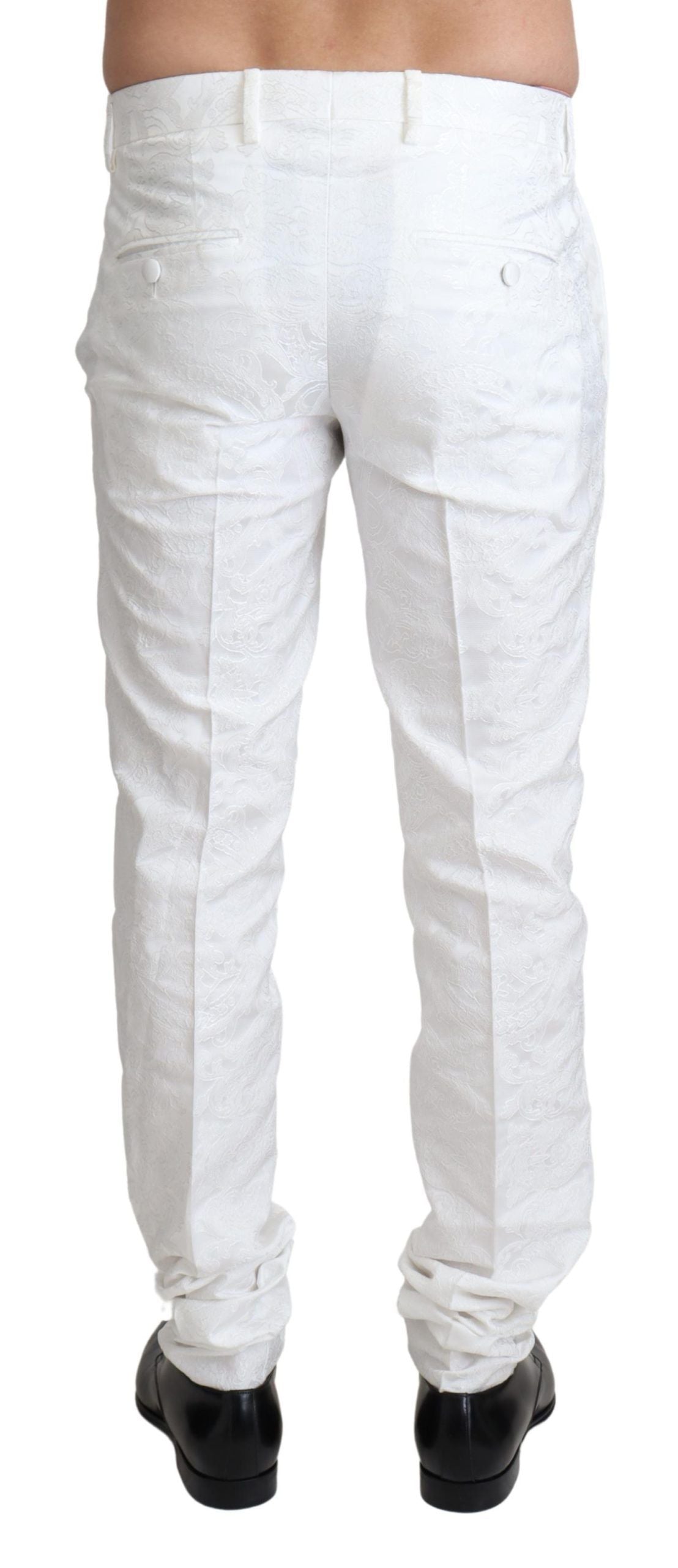 Elegant White Brocade Dress Pants - ventzia