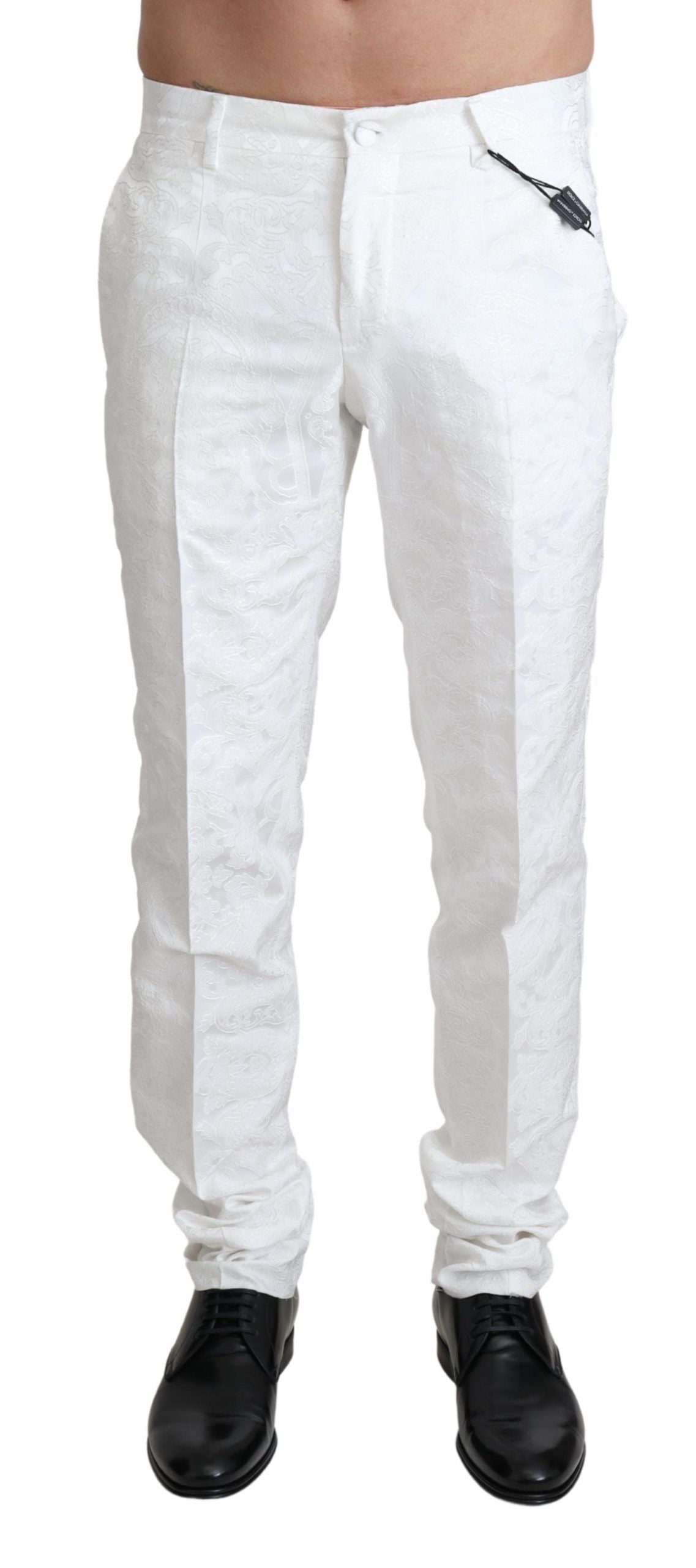 Elegant White Brocade Dress Pants - ventzia