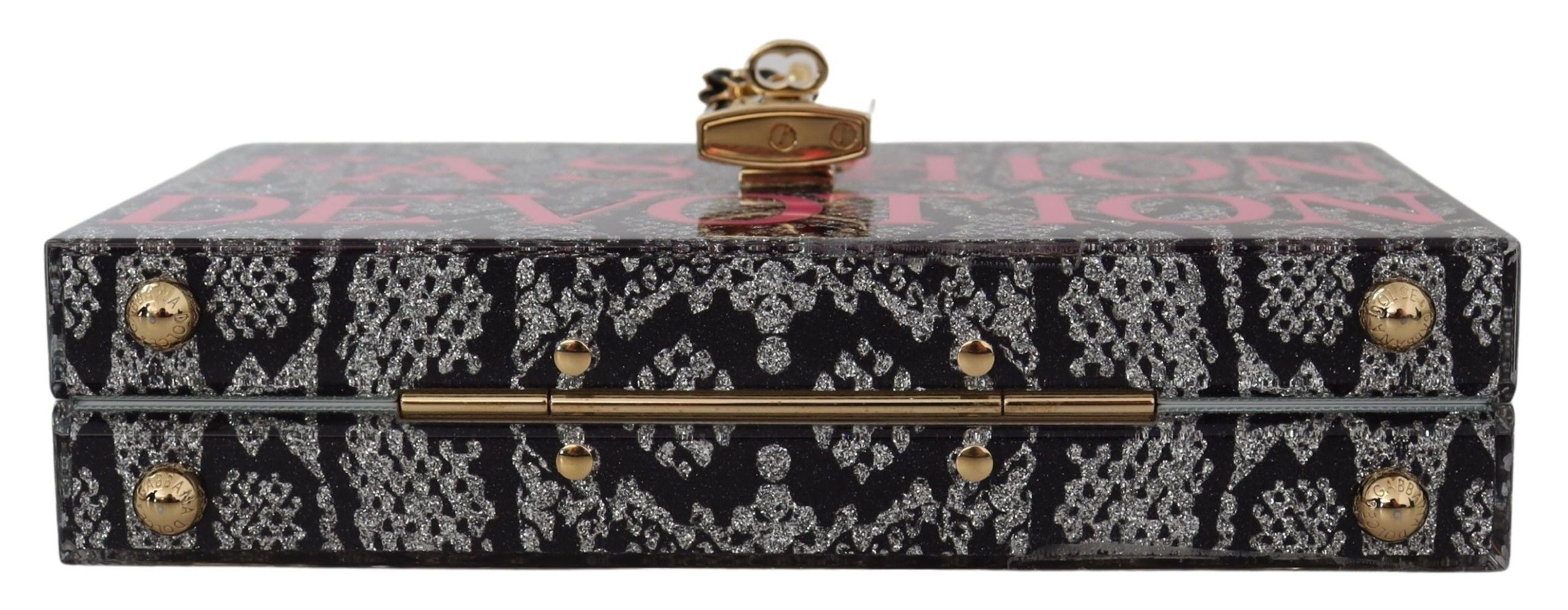 Gray Resin Dolce Box Clutch with Gold Details - ventzia