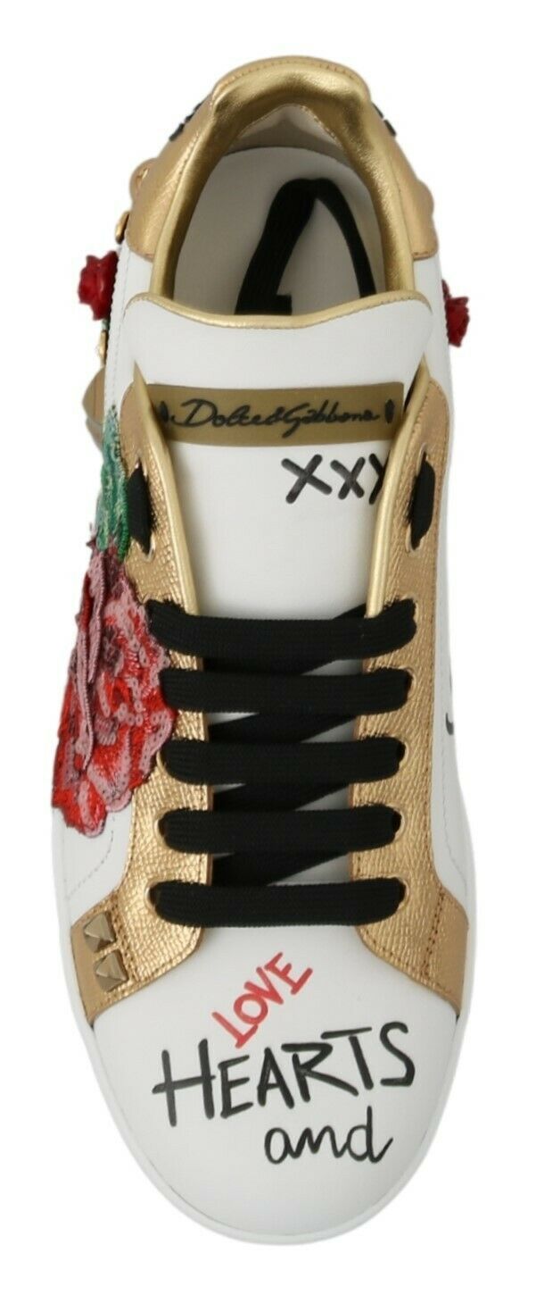 Elegant Sequined Floral Leather Sneakers - ventzia