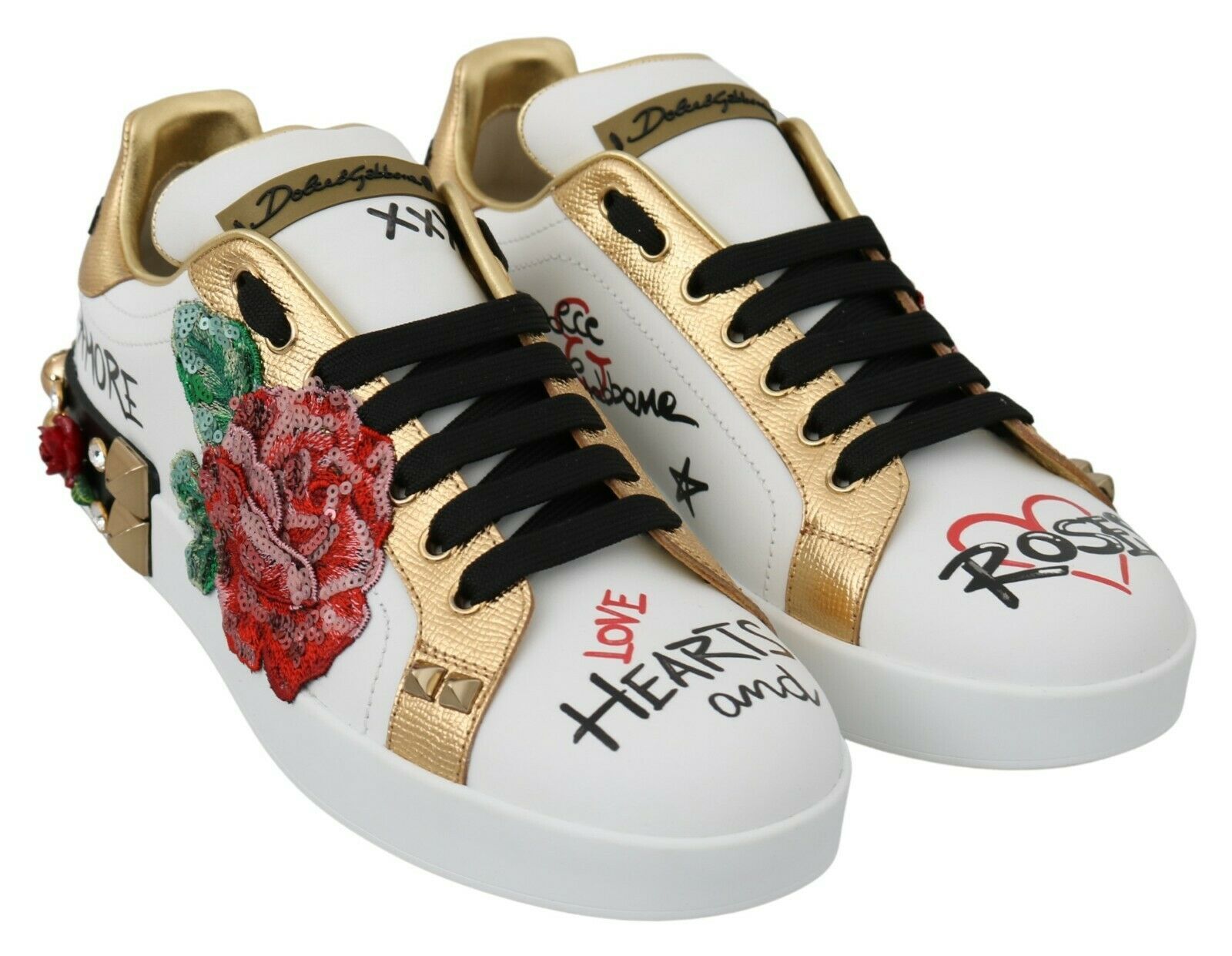 Elegant Sequined Floral Leather Sneakers - ventzia