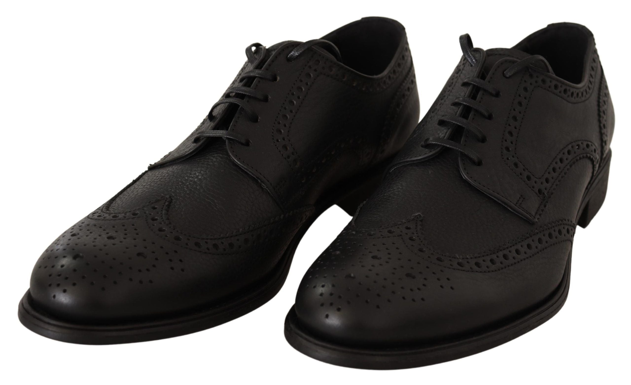 Elegant Black Leather Derby Wingtip Shoes - ventzia