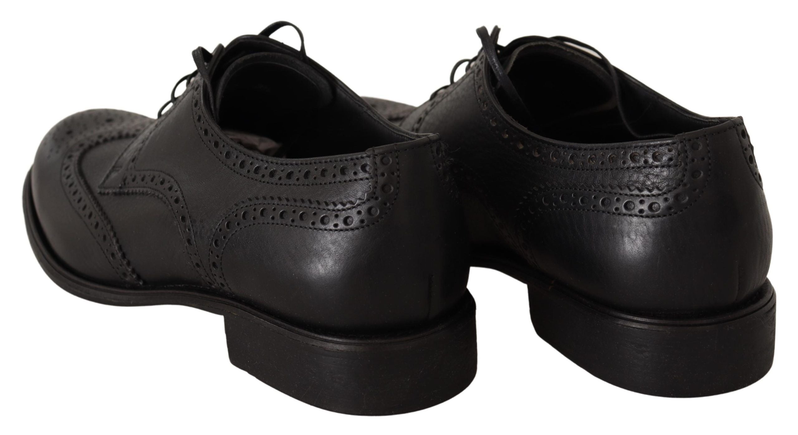 Elegant Black Leather Derby Wingtip Shoes - ventzia