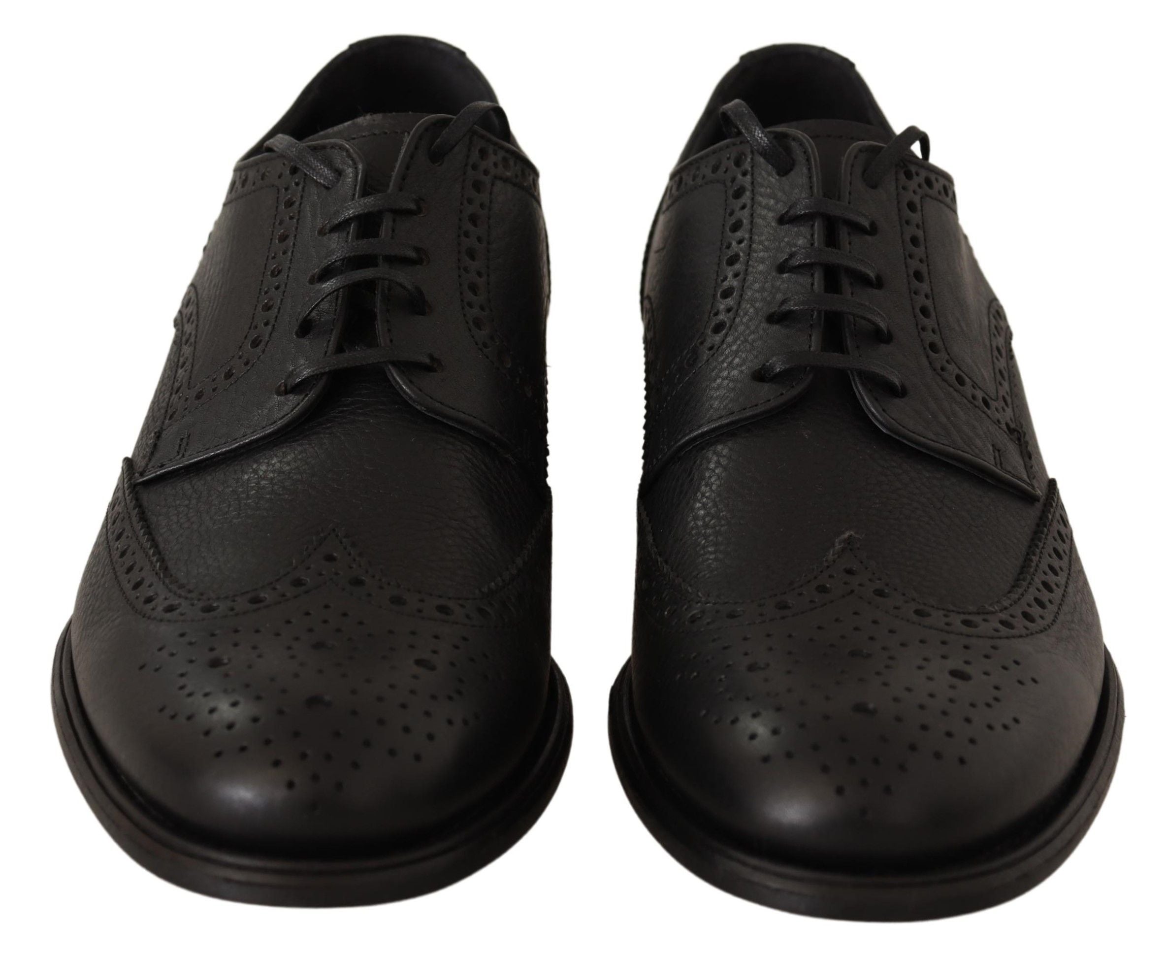 Elegant Black Leather Derby Wingtip Shoes - ventzia