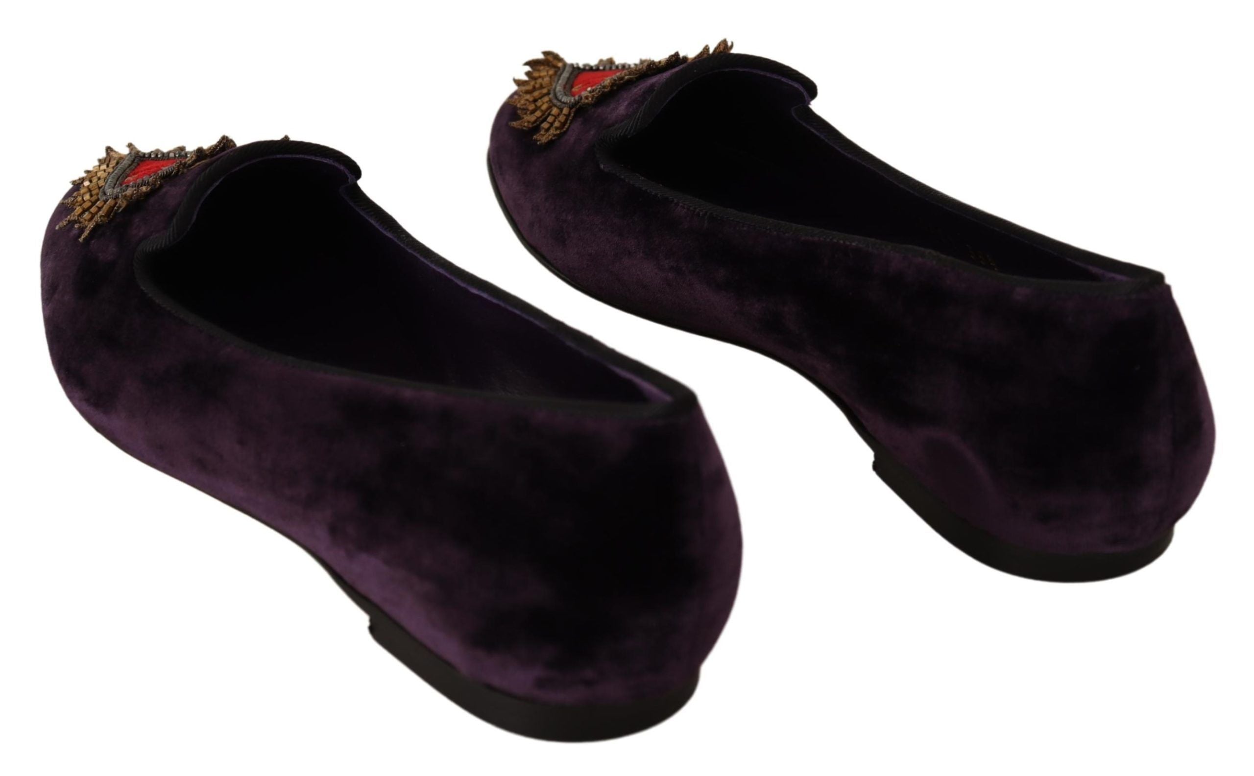Chic Purple Velvet Loafers with Heart Detail - ventzia