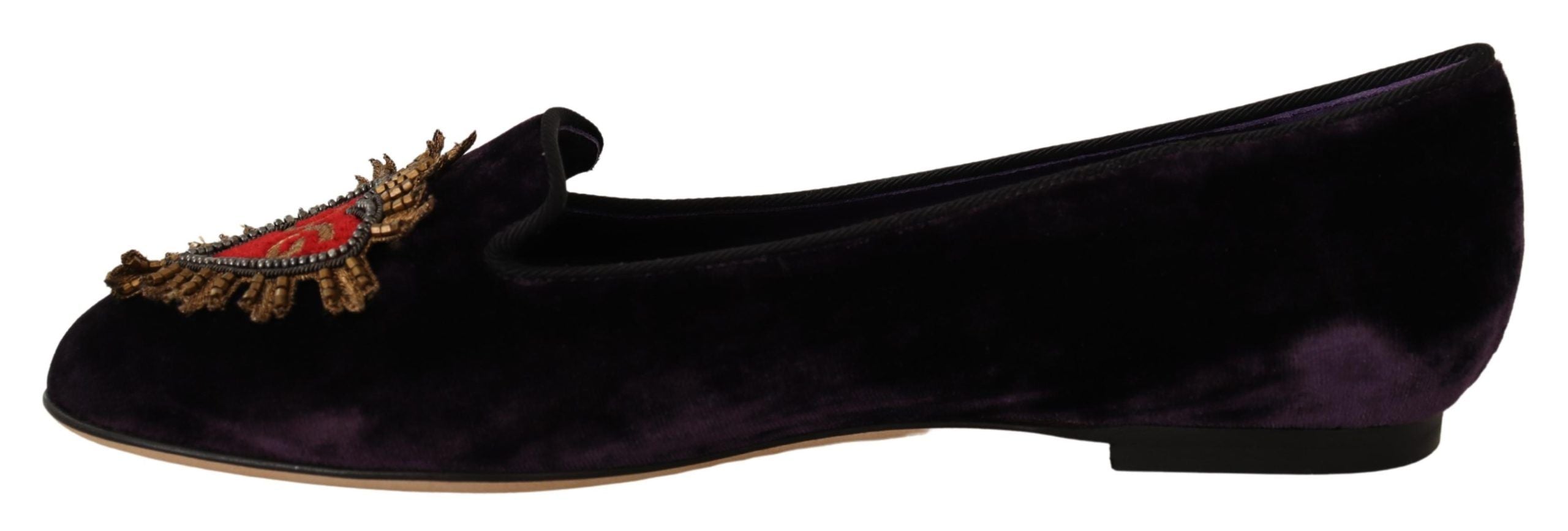 Chic Purple Velvet Loafers with Heart Detail - ventzia