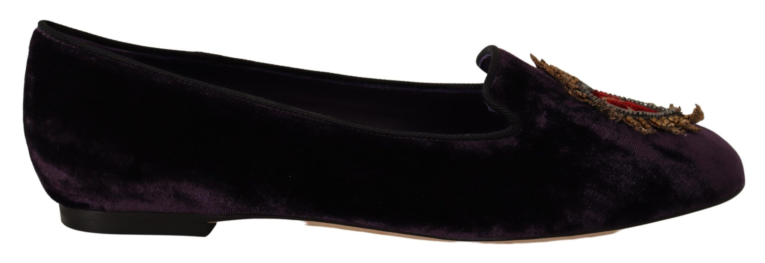 Chic Purple Velvet Loafers with Heart Detail - ventzia