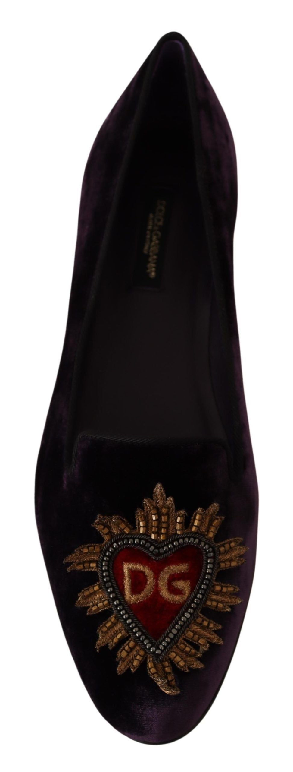 Chic Purple Velvet Loafers with Heart Detail - ventzia