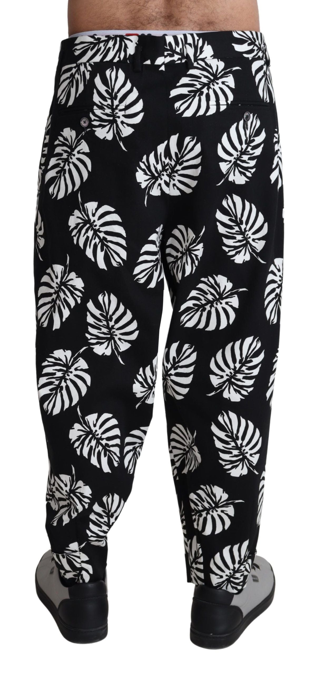 Elegant Palm Leaf Print Cotton Trousers - ventzia