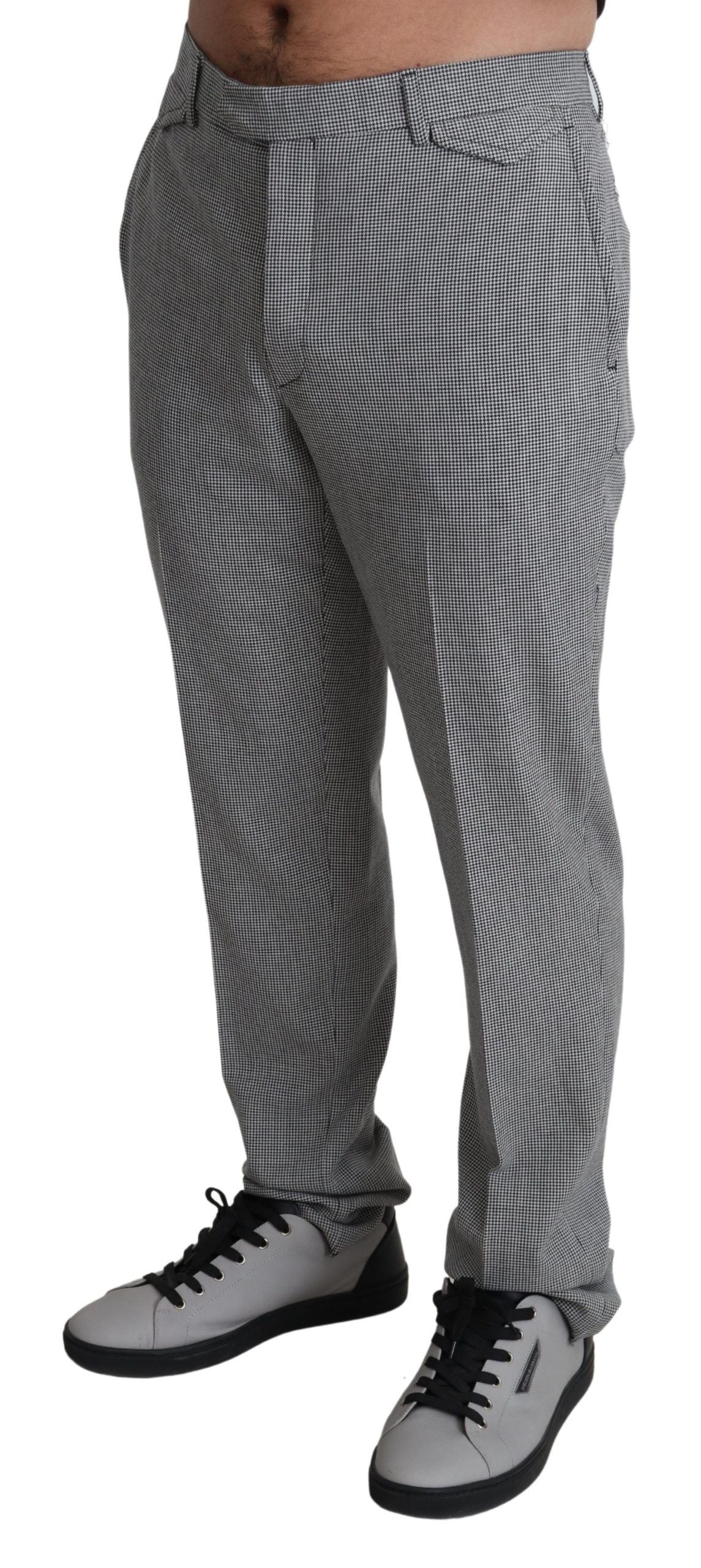Elegant Checkered Wool Formal Trousers - ventzia