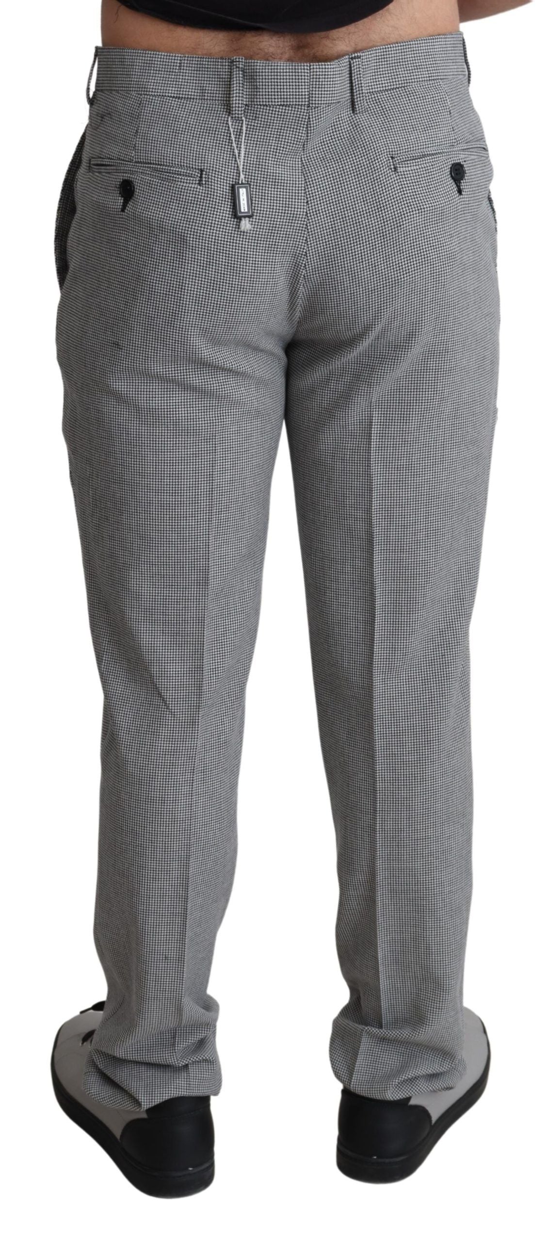 Elegant Checkered Wool Formal Trousers - ventzia