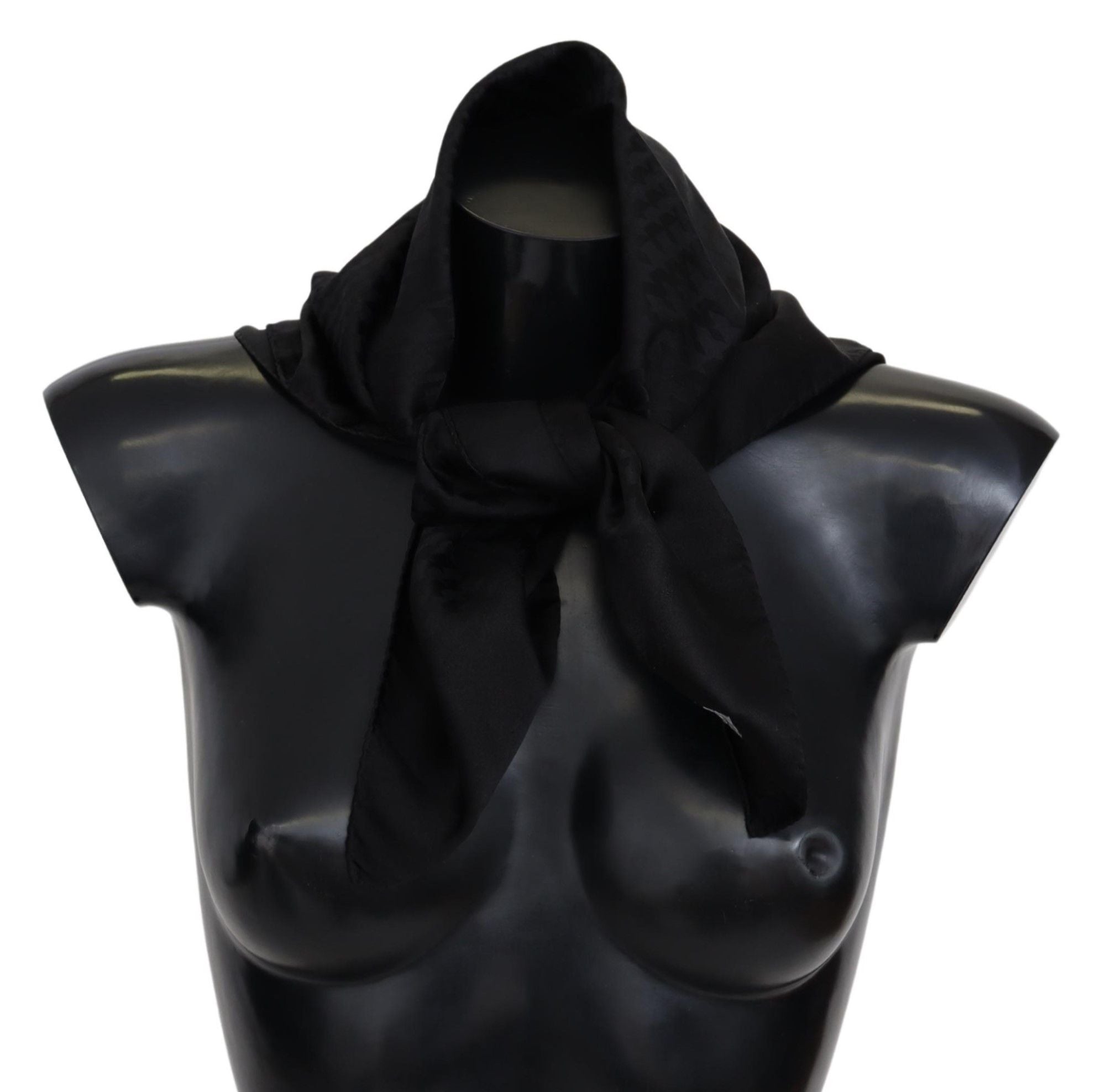 Elegant Black Wool Scarf with Logo Embroidery - ventzia