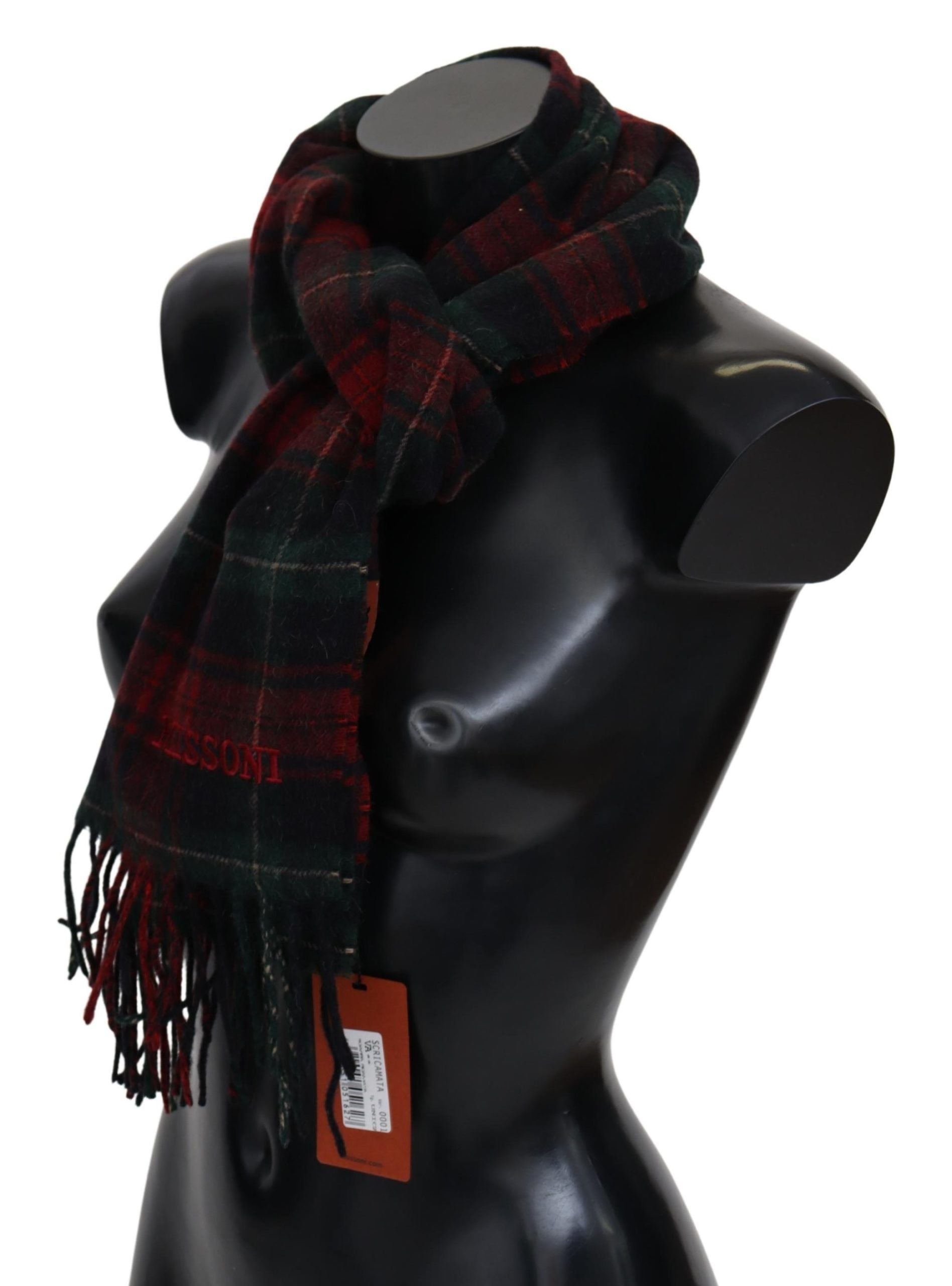 Elegant Check Wool Scarf with Logo Embroidery - ventzia