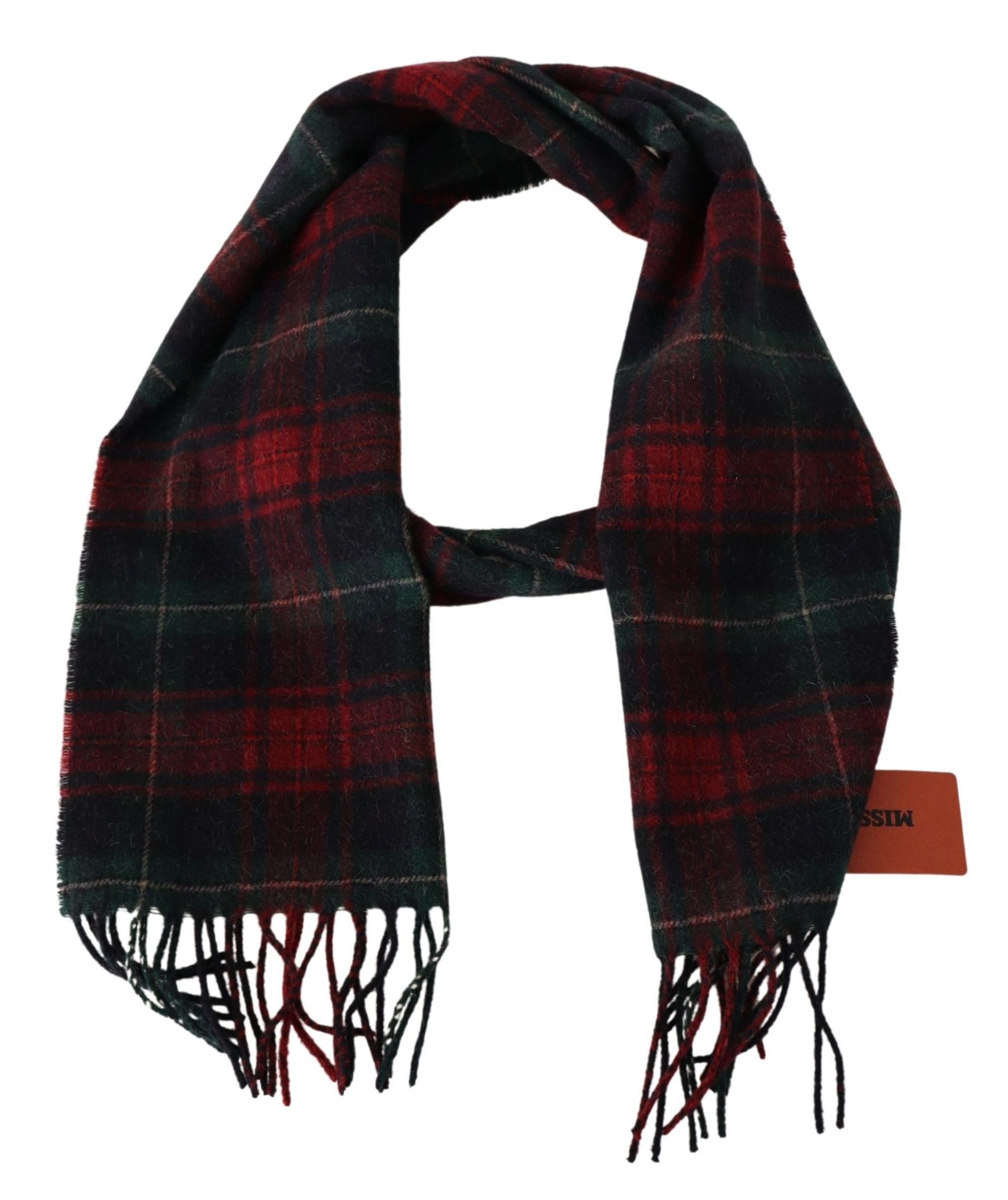 Elegant Check Wool Scarf with Logo Embroidery - ventzia