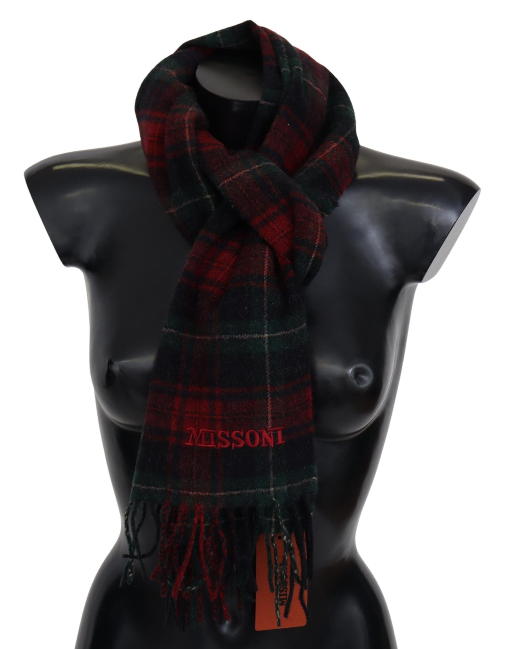 Elegant Check Wool Scarf with Logo Embroidery - ventzia