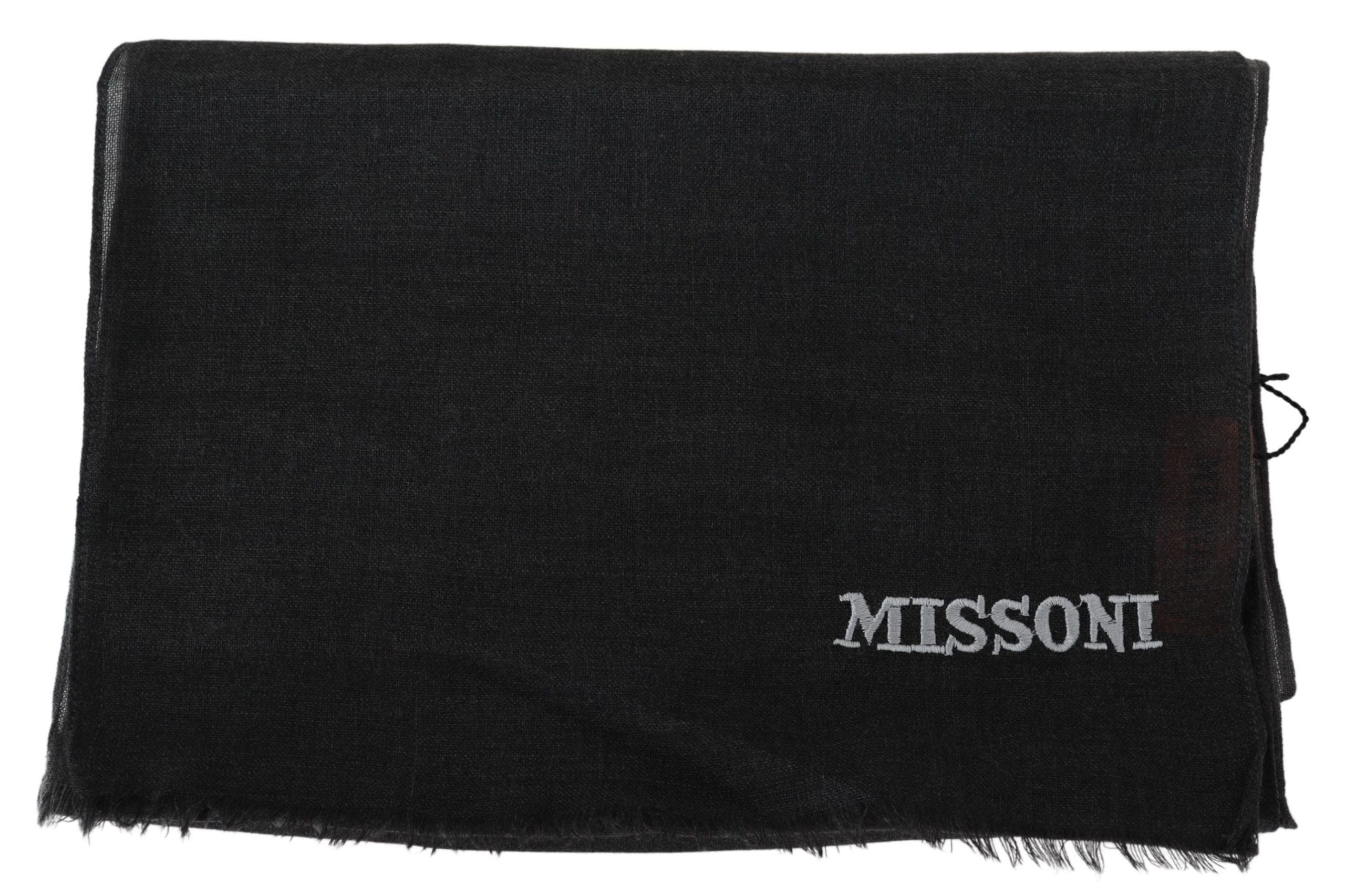 Elegant Black Wool Scarf with Fringes - ventzia