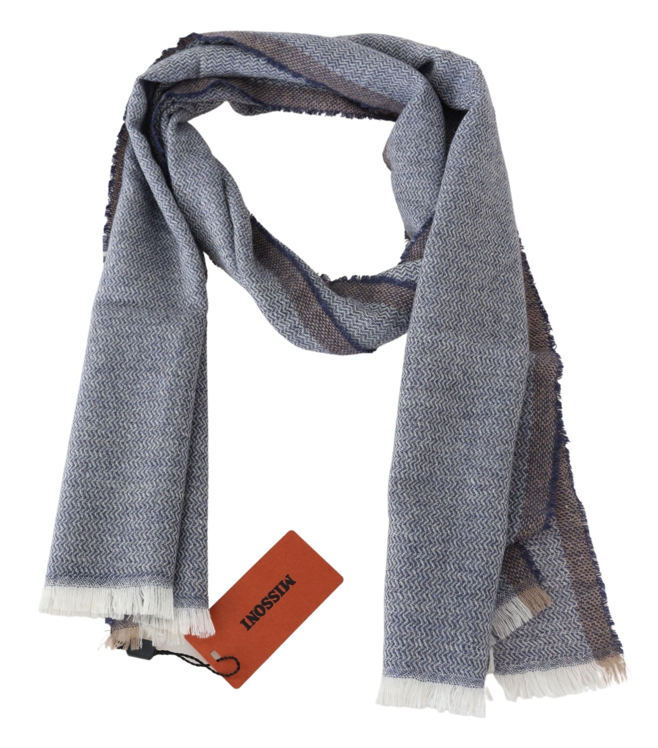 Elegant Gray Wool Scarf with Stripes and Fringes - ventzia