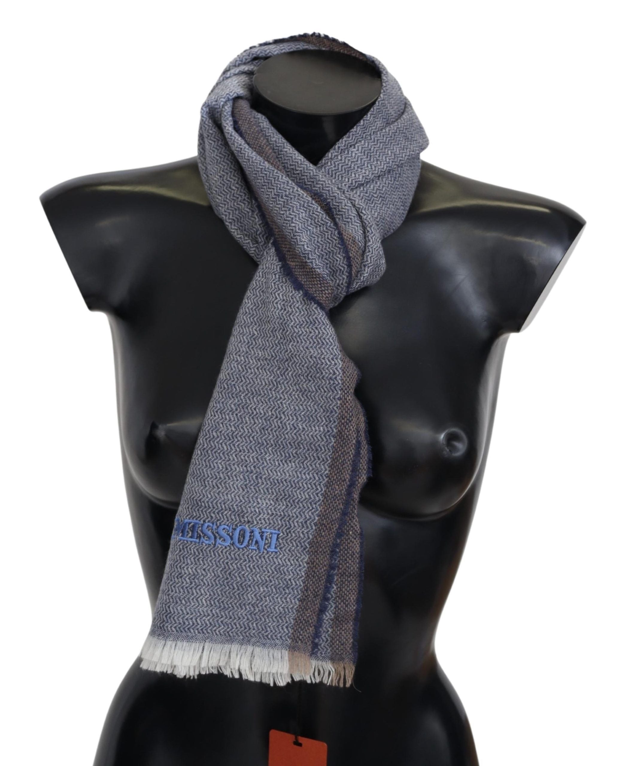 Elegant Gray Wool Scarf with Stripes and Fringes - ventzia
