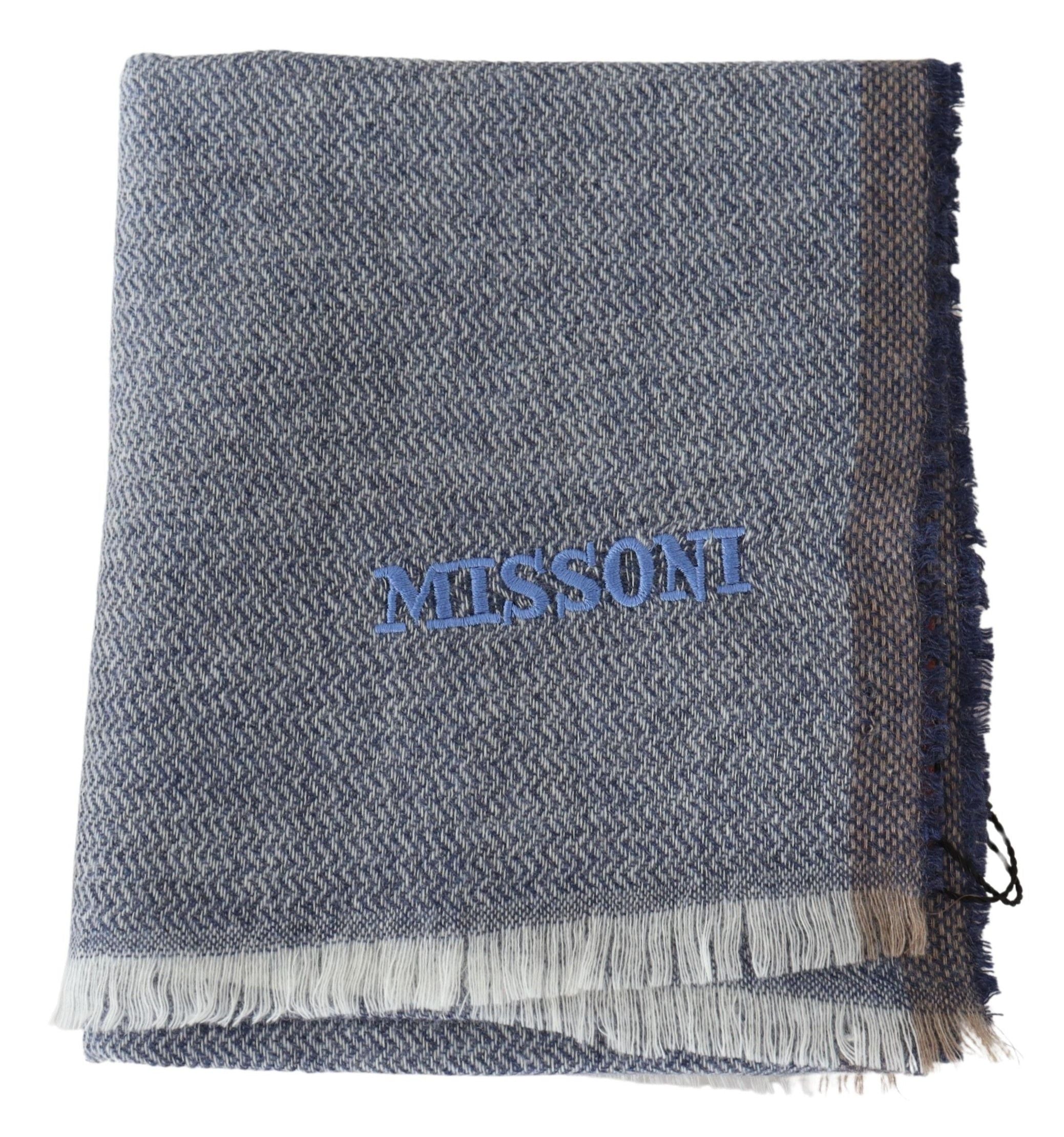 Elegant Gray Wool Scarf with Stripes and Fringes - ventzia