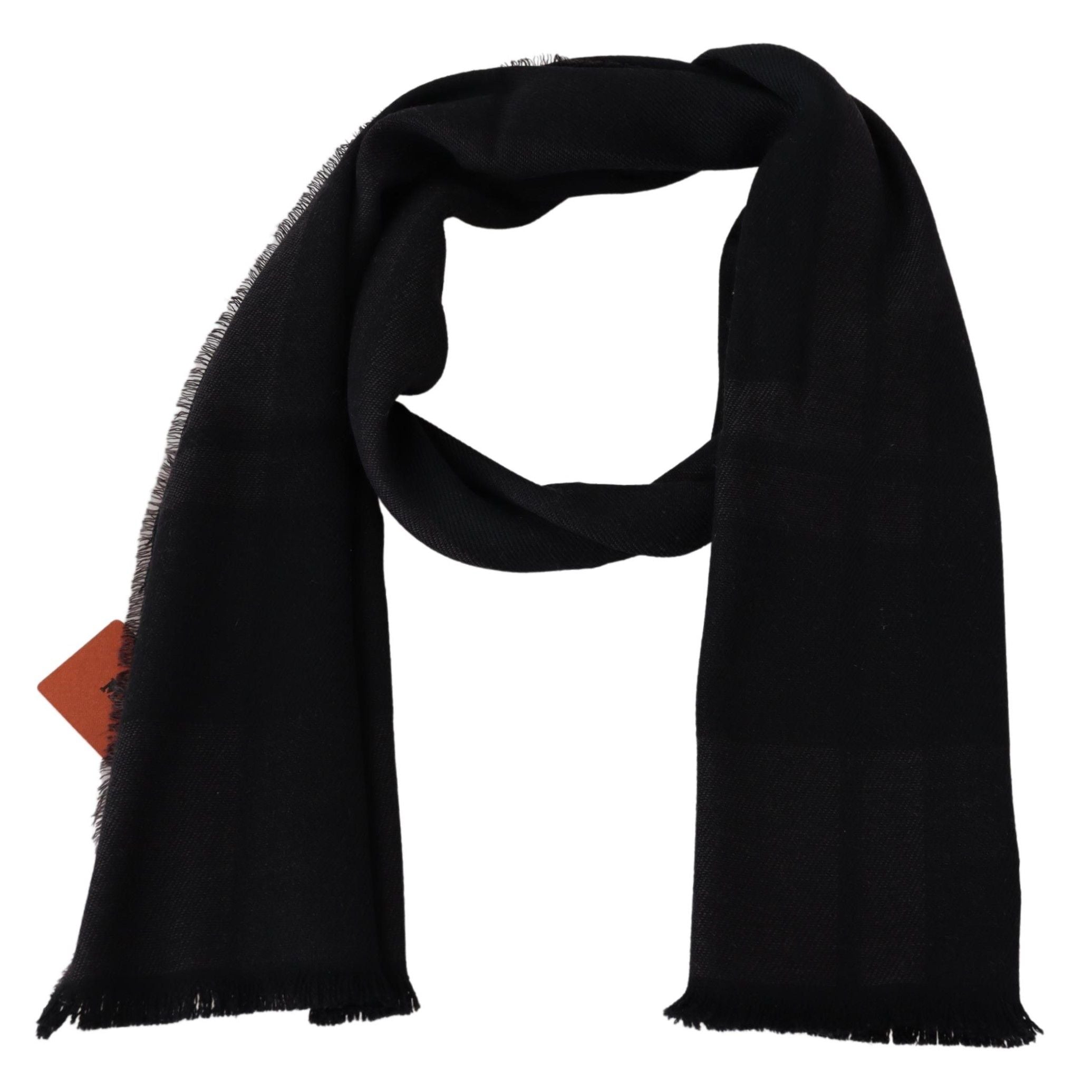 Elegant Black Wool Scarf with Logo Embroidery - ventzia