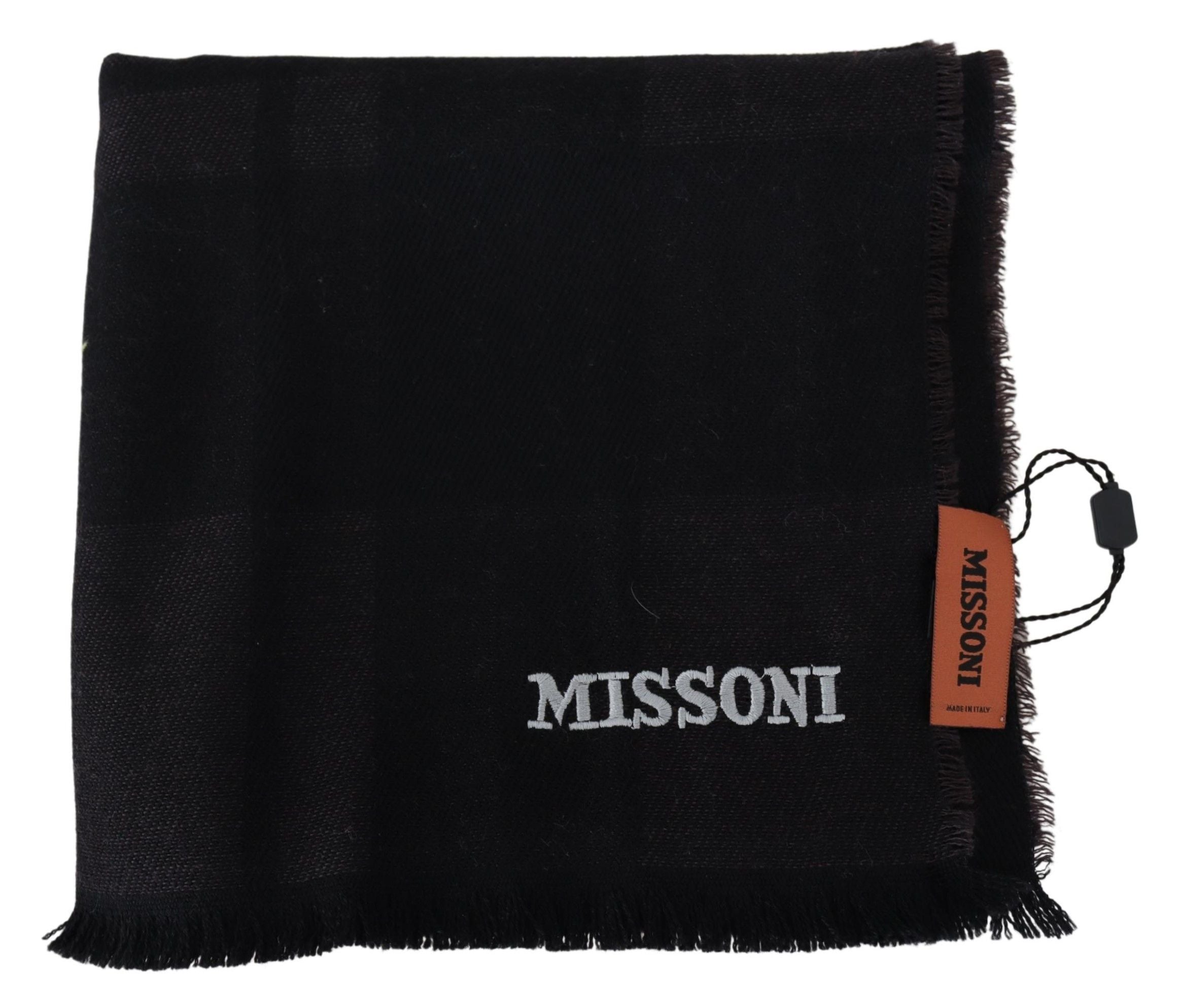 Elegant Black Wool Scarf with Logo Embroidery - ventzia